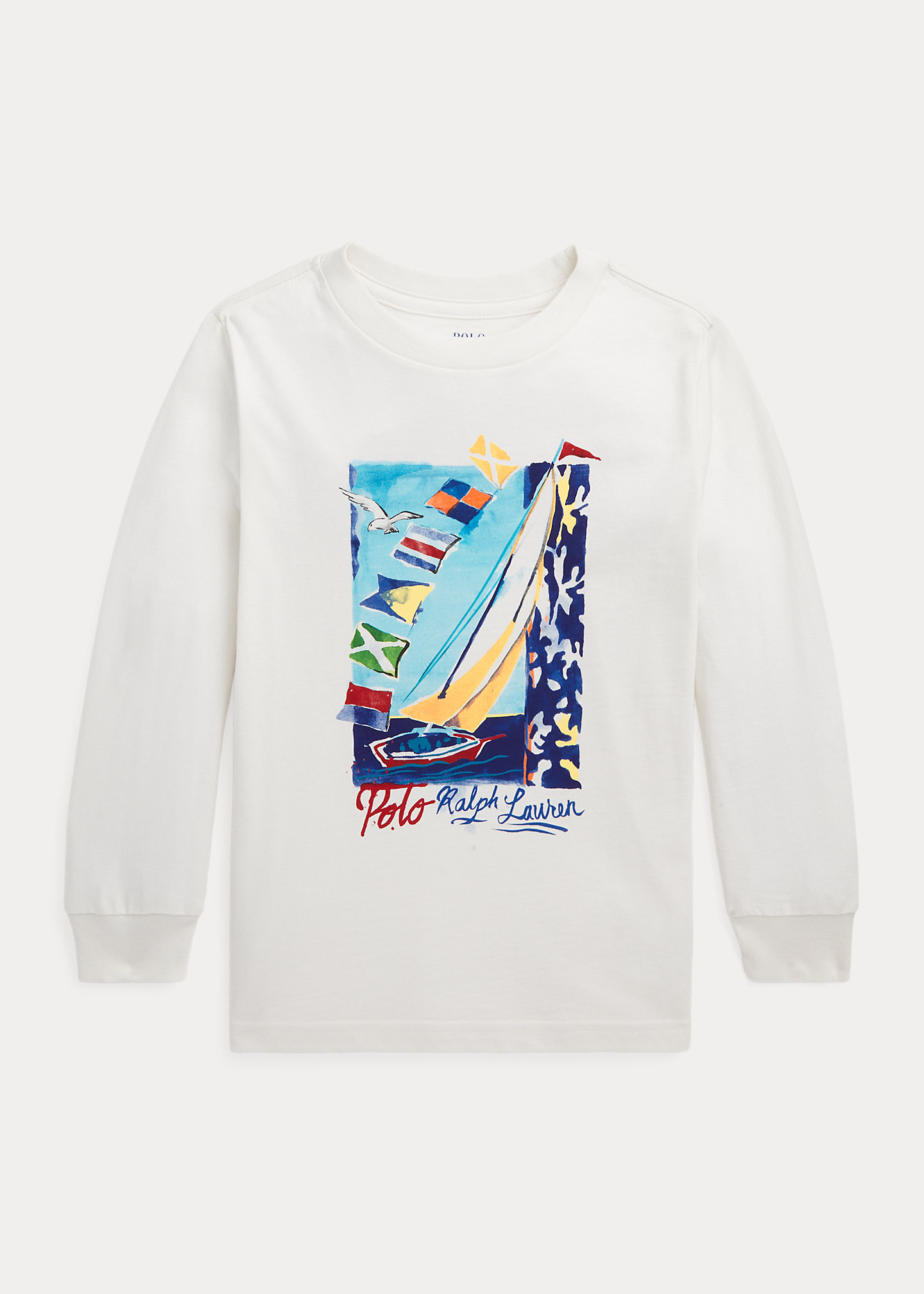Sailboat-Print Cotton Long-Sleeve Tee