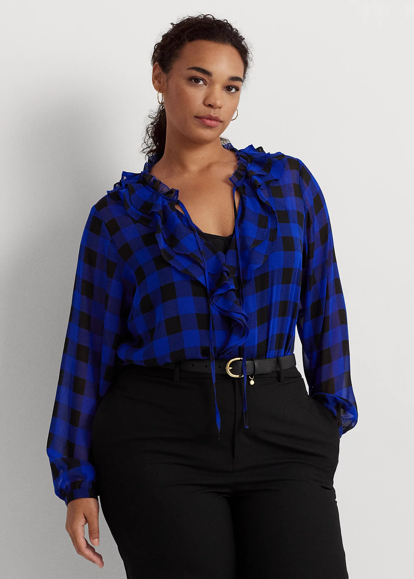 Buffalo Check Ruffled Georgette Blouse