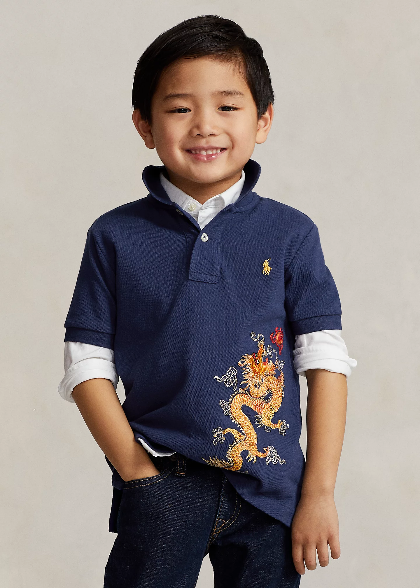 Lunar New Year Dragon Mesh Polo Shirt