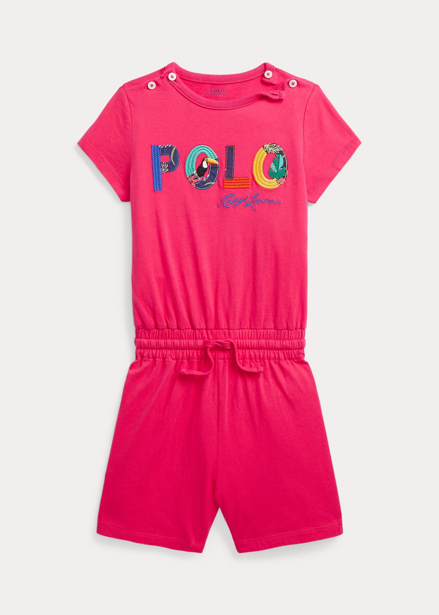 Tropical-Logo Cotton Jersey Romper