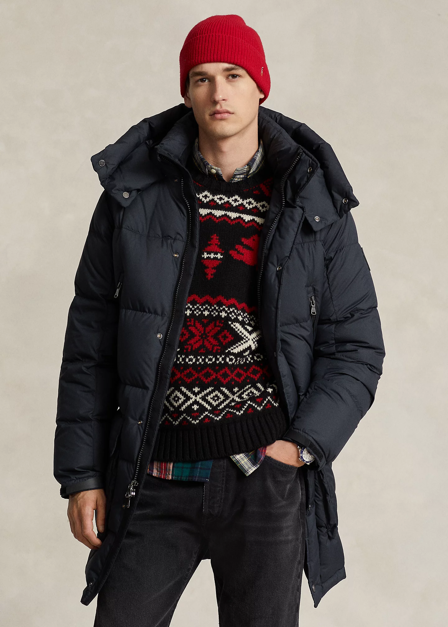 Water-Repellent Down Hooded Coat