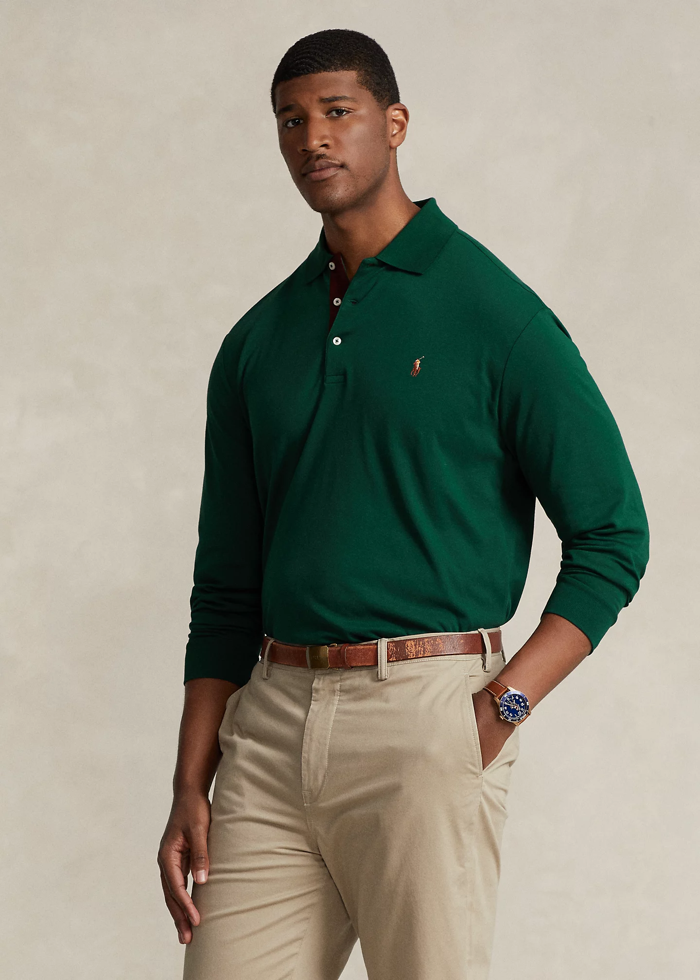 Soft Cotton Long-Sleeve Polo Shirt