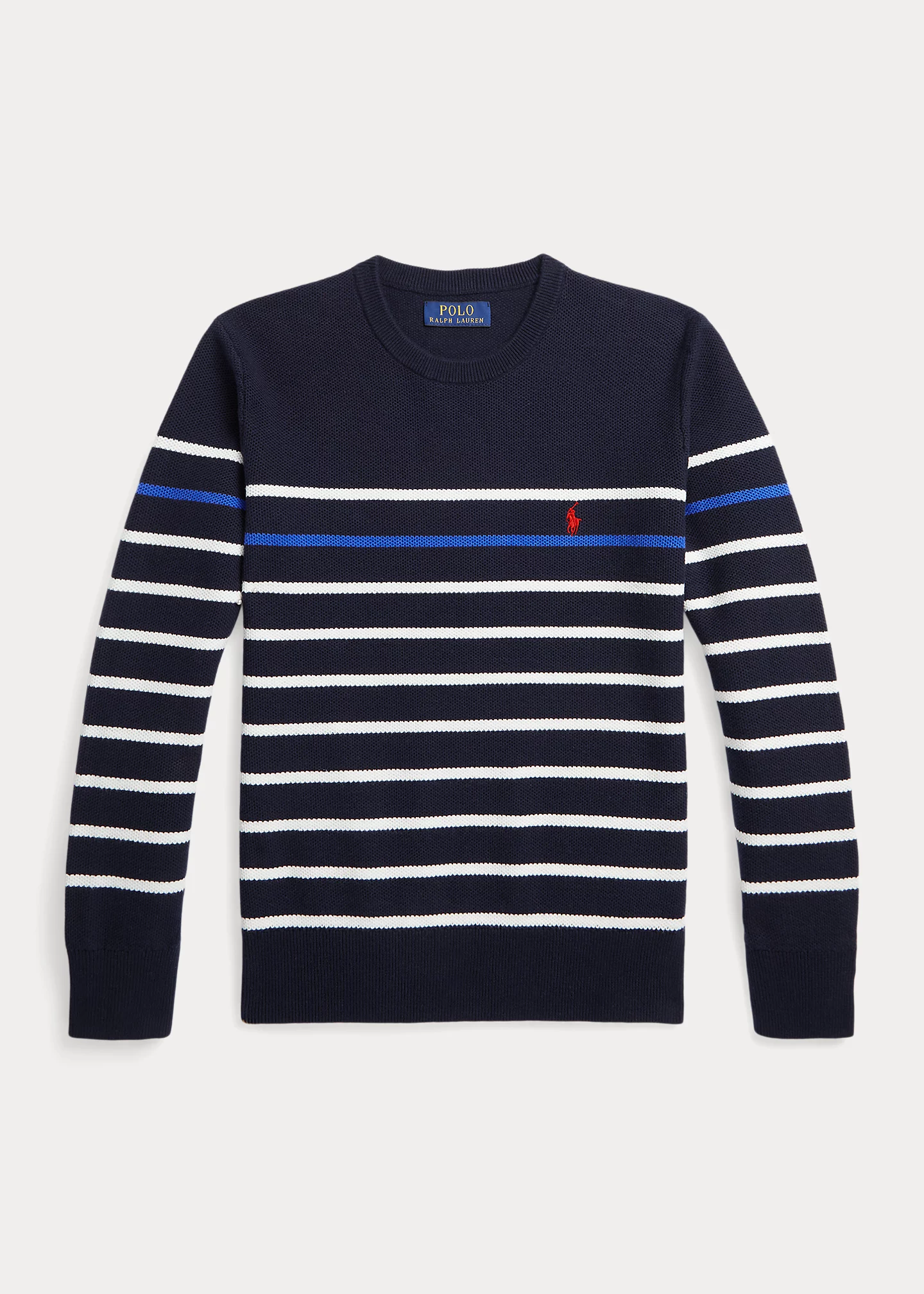 Striped Mesh-Knit Cotton Sweater