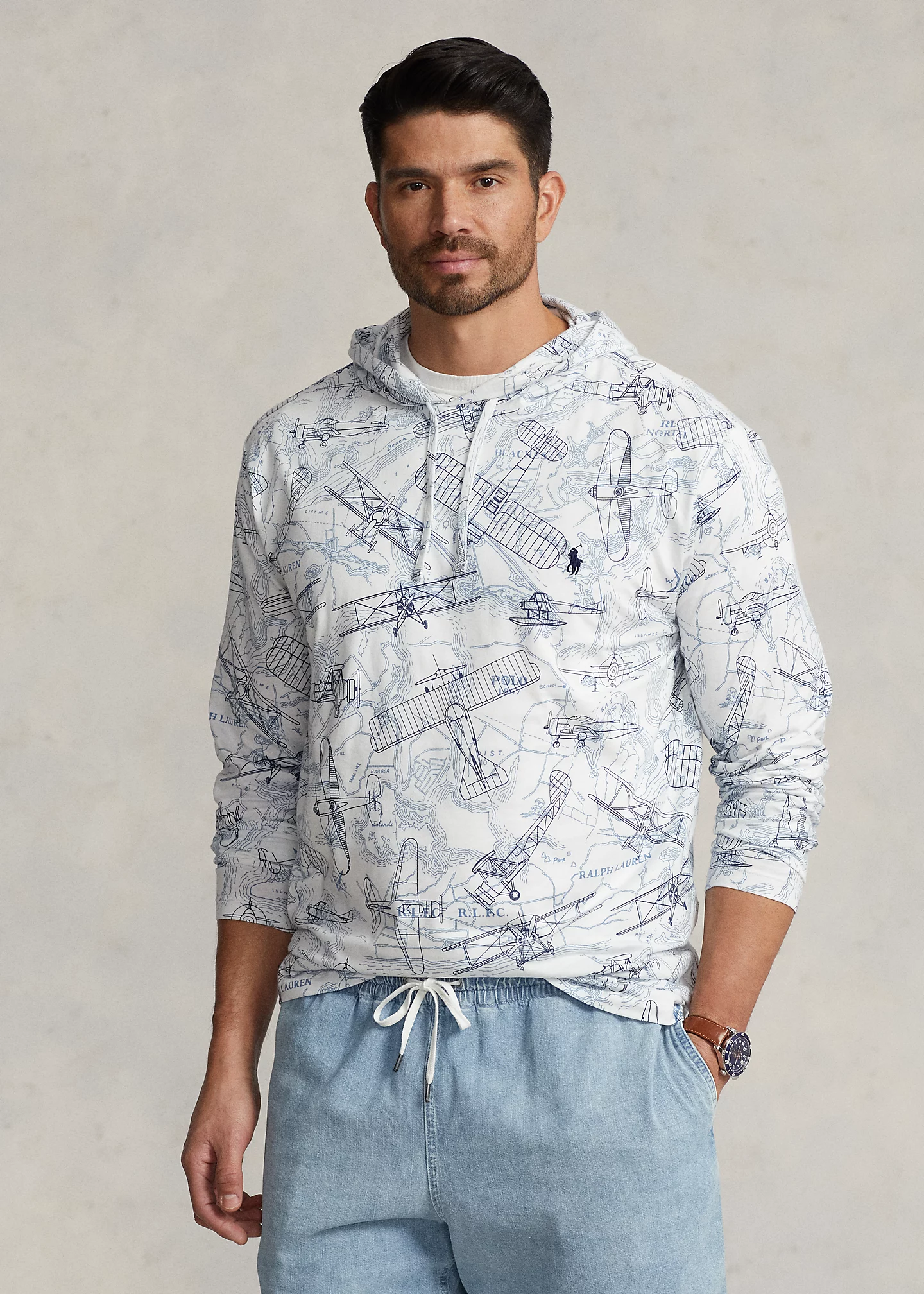 Aviation-Print Jersey Hooded T-Shirt