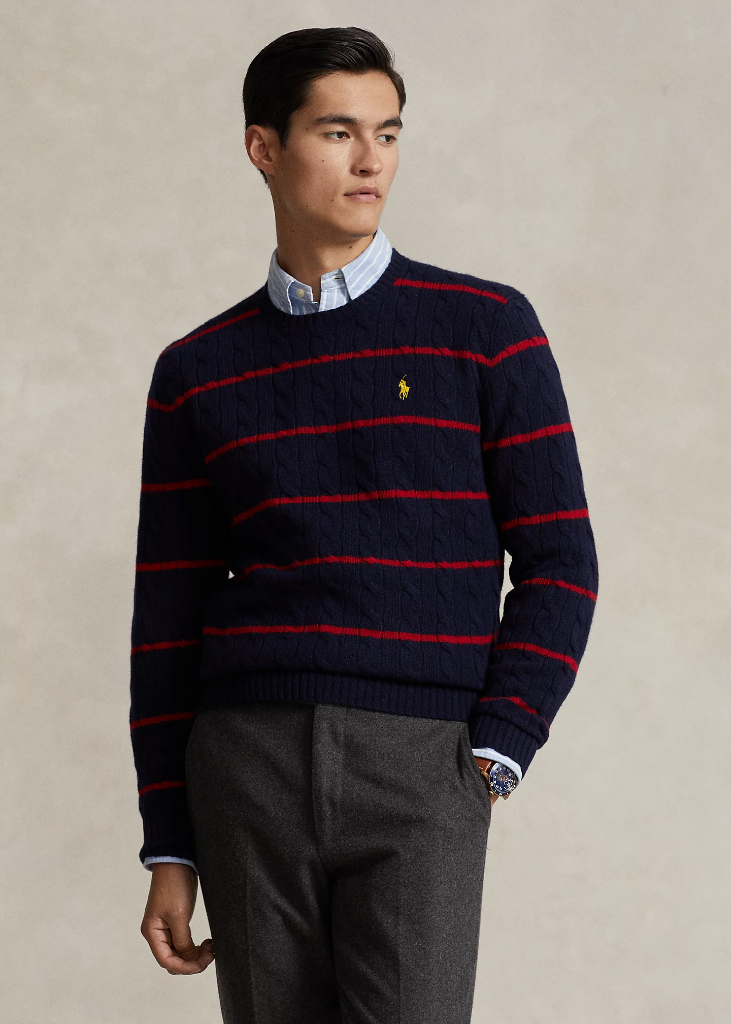Striped Cable Wool-Cashmere Sweater