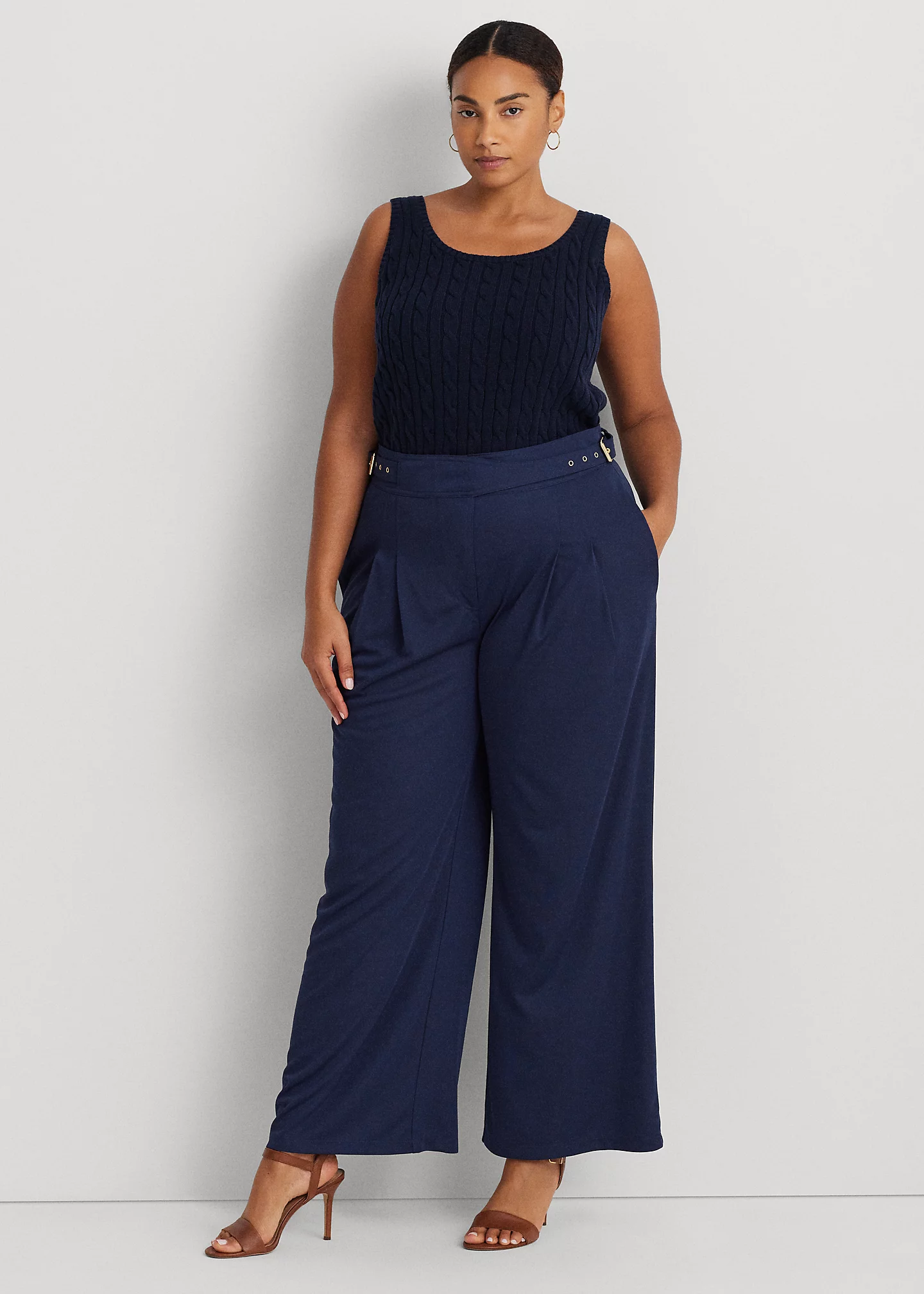 Pleated Stretch Jersey Wide-Leg Pant