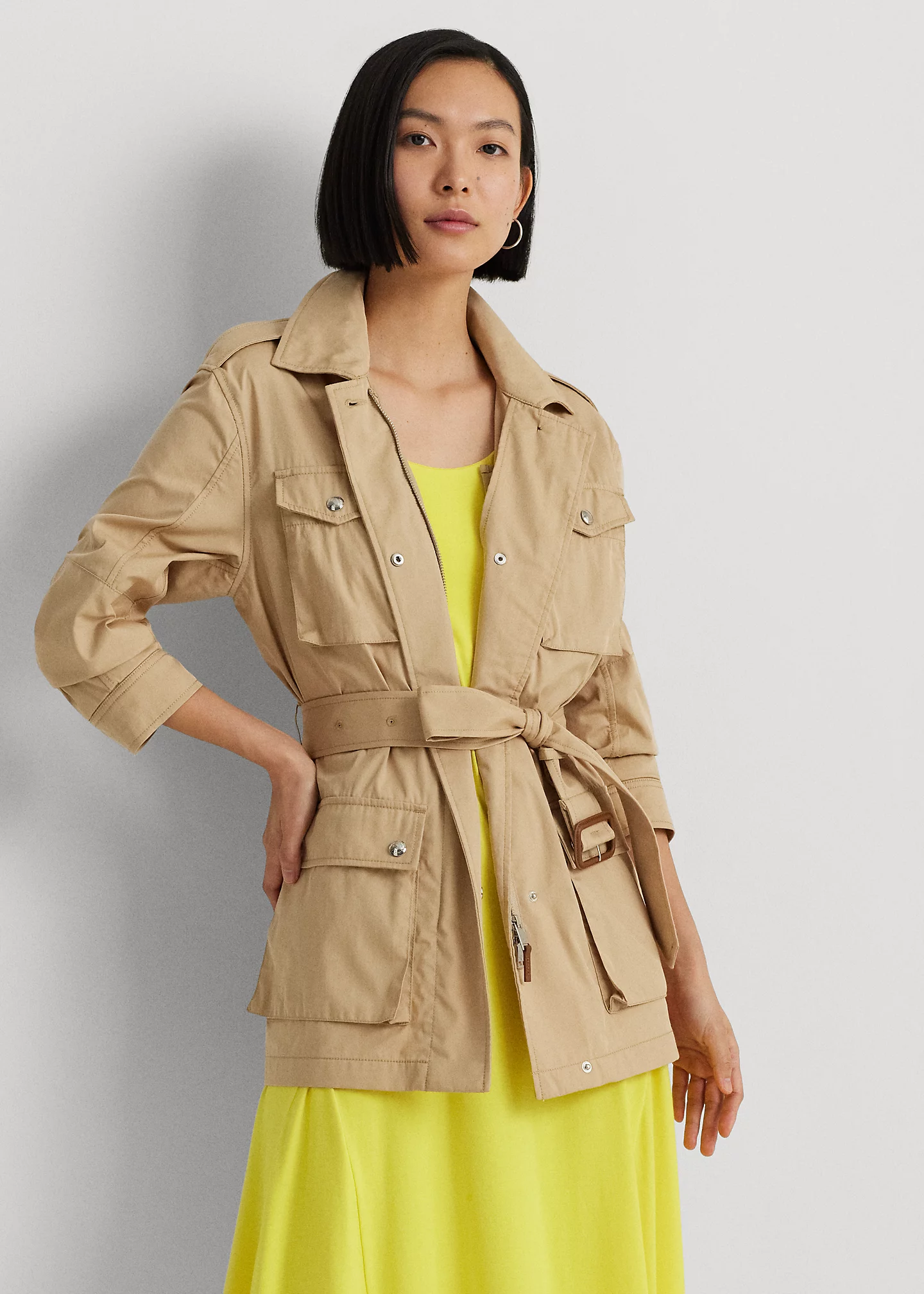 Belted Cotton Twill Field Jacket