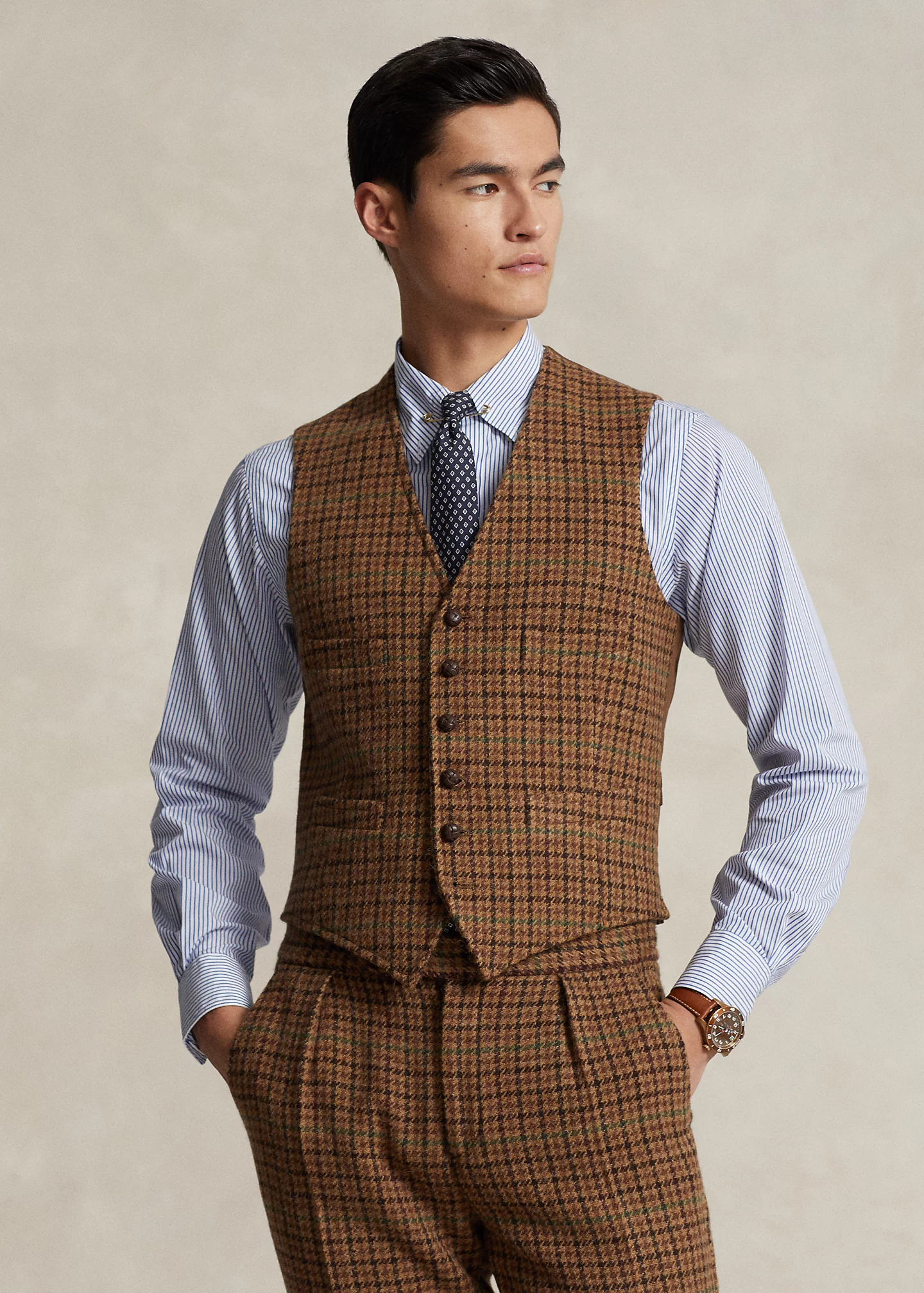 Checked Wool Tweed Vest