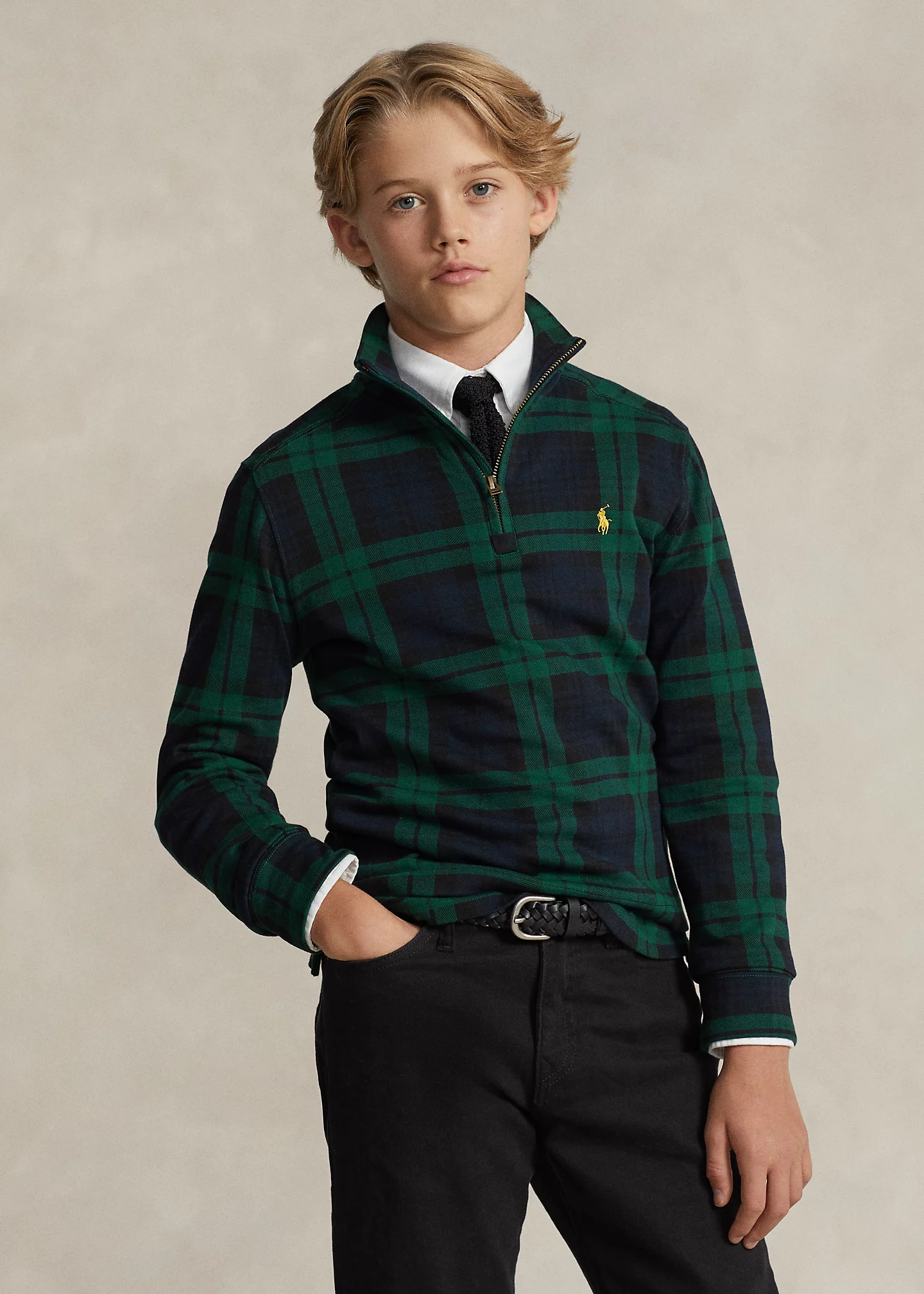 Checked Cotton Interlock Pullover