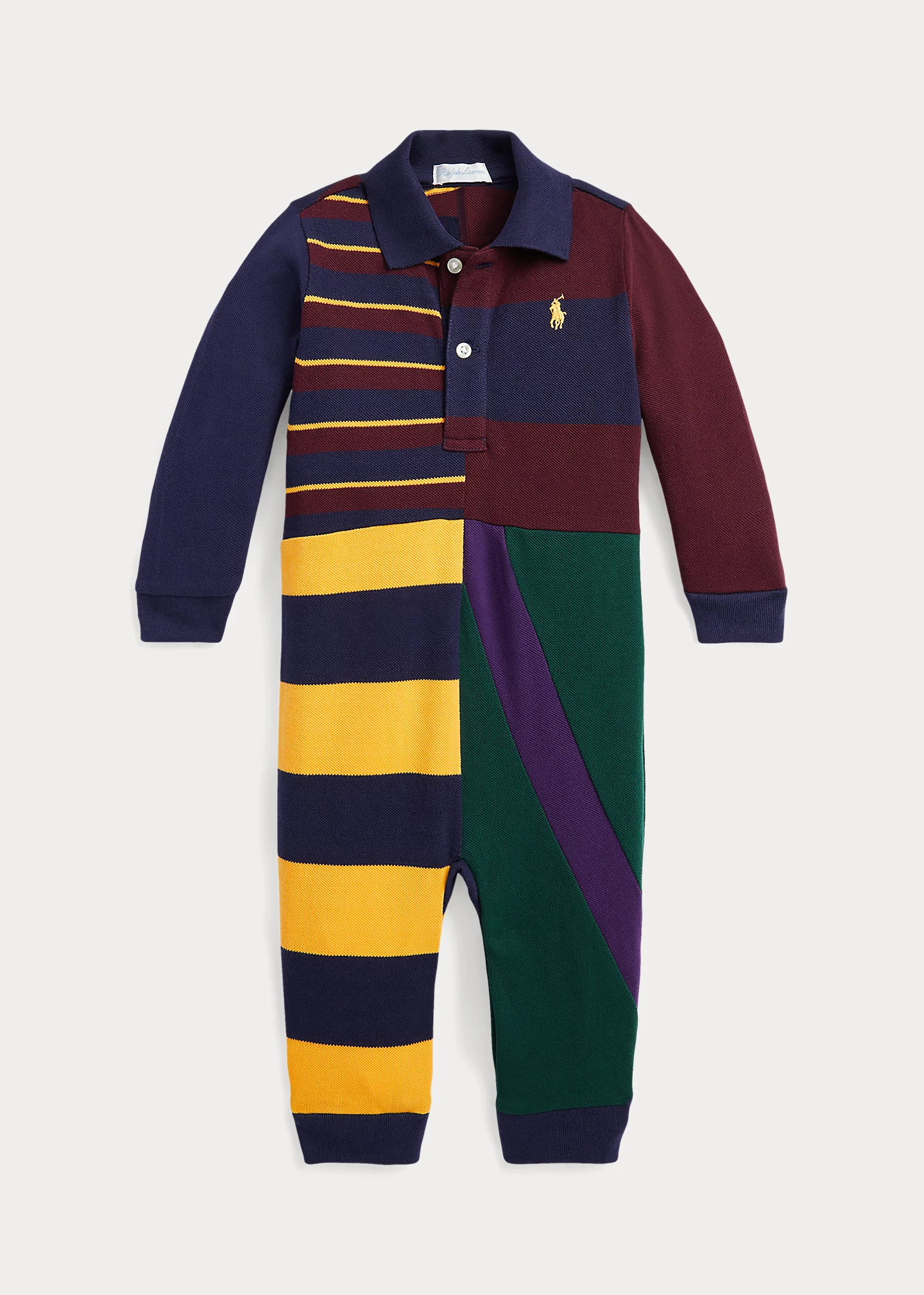 Patchwork Cotton Mesh Polo Coverall