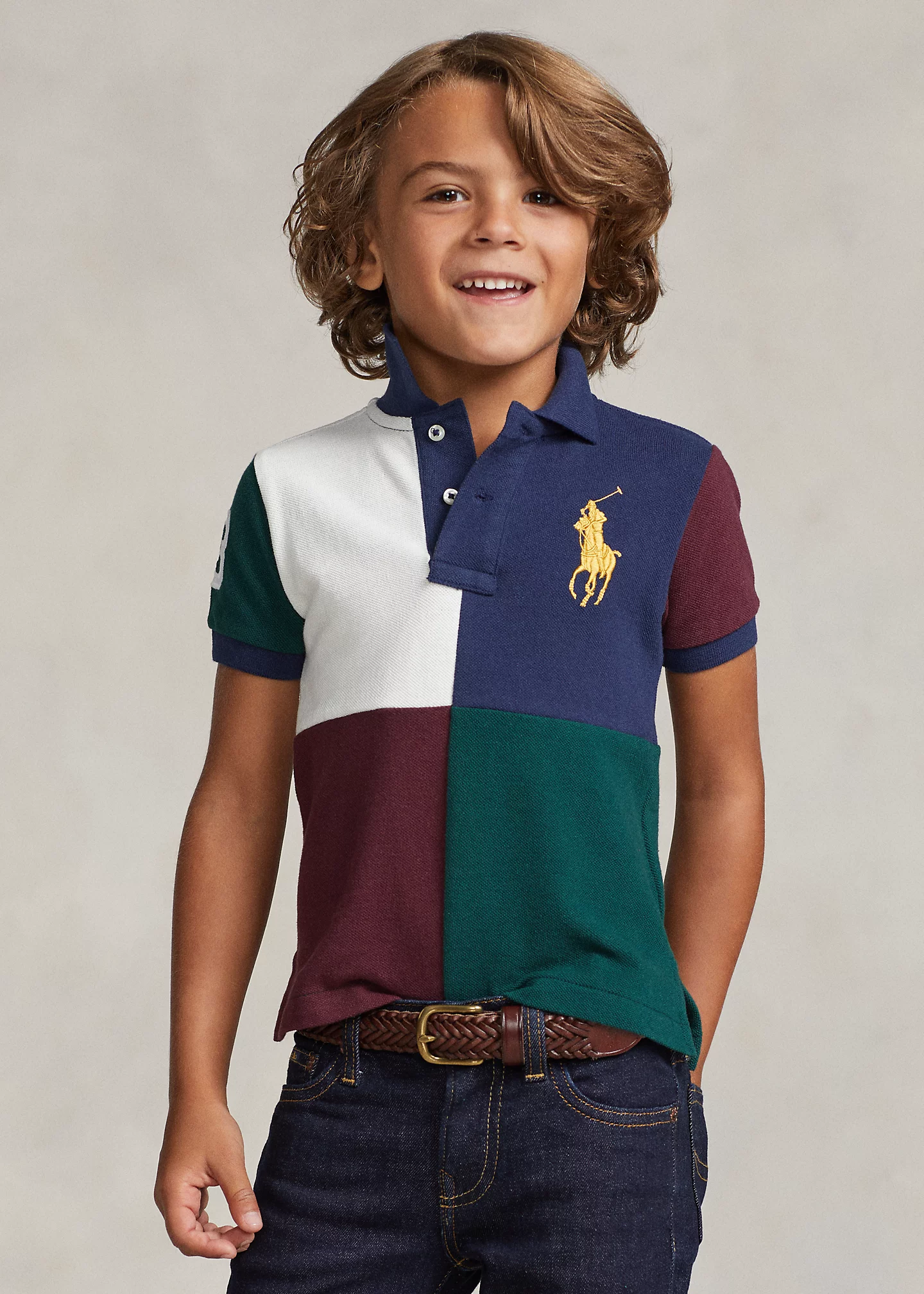 Color-Blocked Big Pony Cotton Polo Shirt