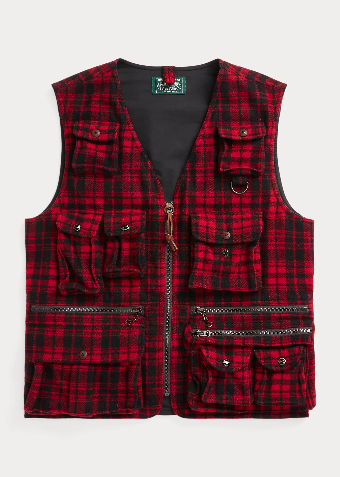 Plaid Wool-Blend Utility Vest