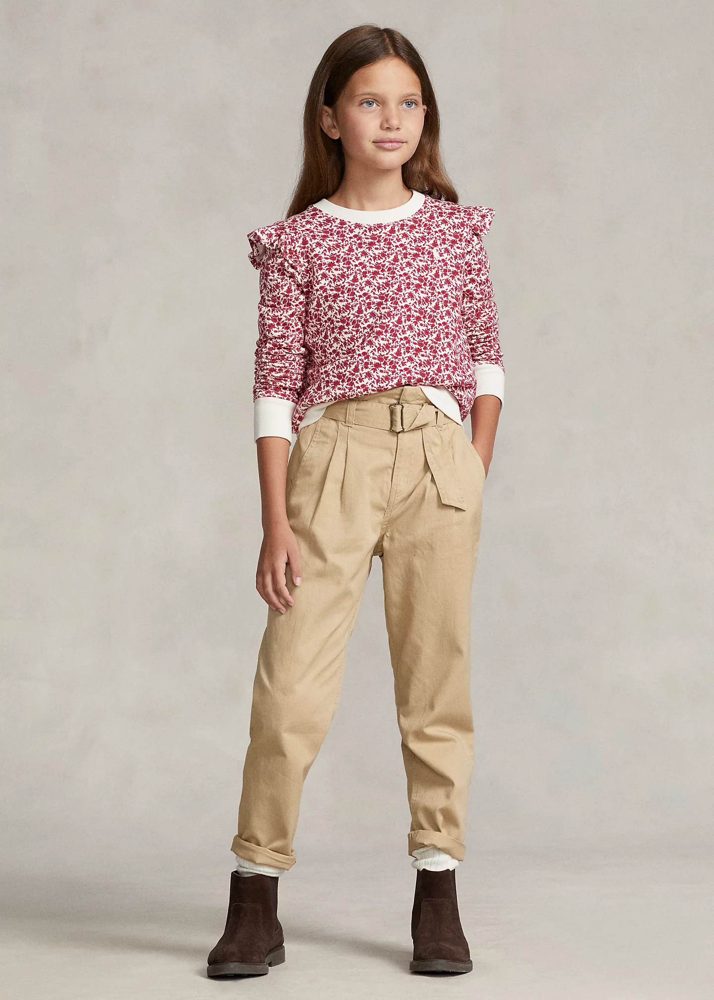 Belted Paperbag Cotton Twill Pant