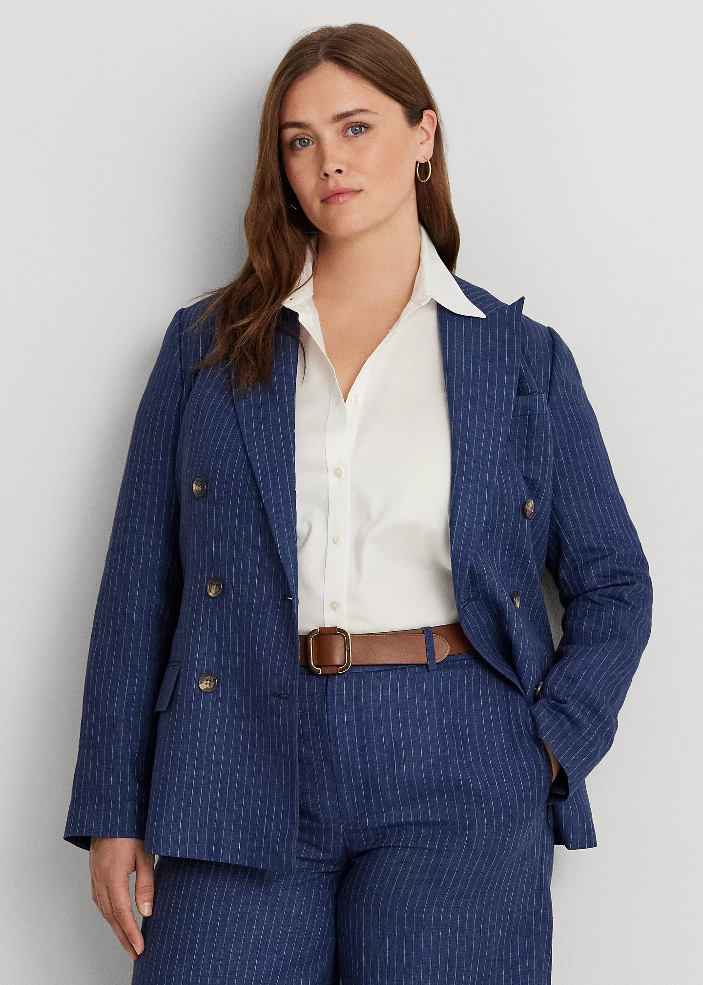 Pinstripe Double-Breasted Linen Blazer