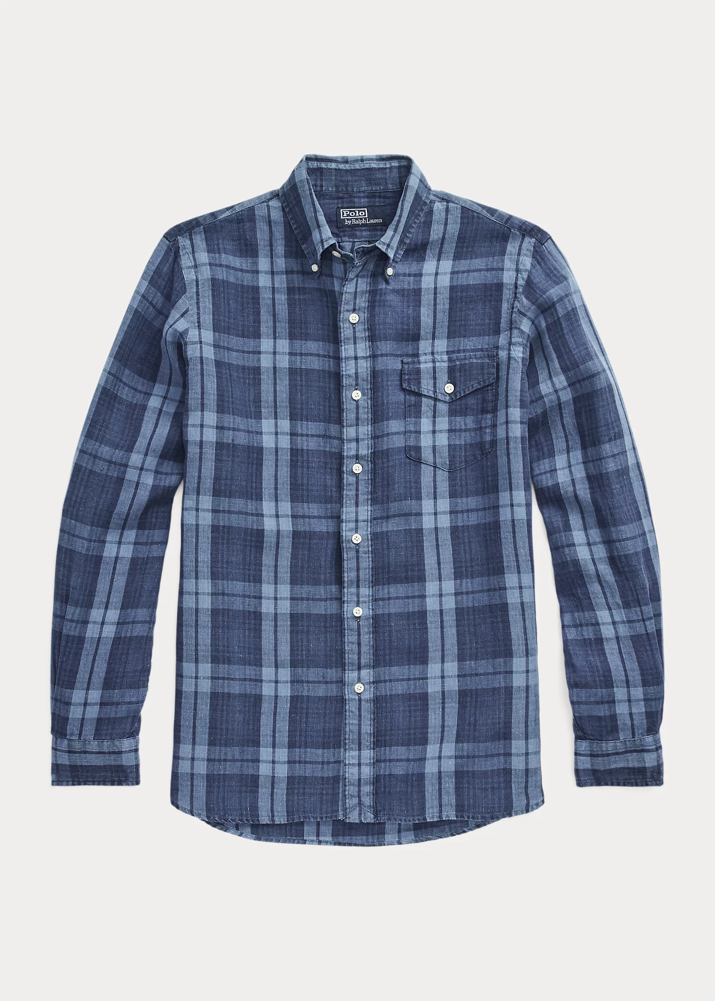 Classic Fit Plaid Indigo Linen Shirt