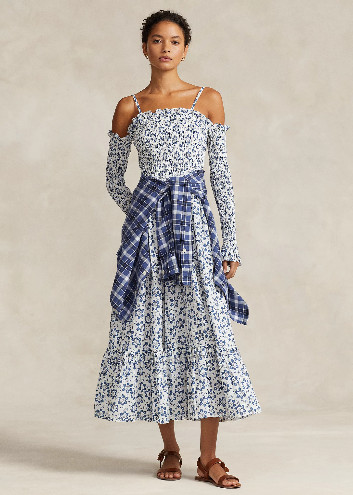 Floral Smocked Cotton Midi Dress