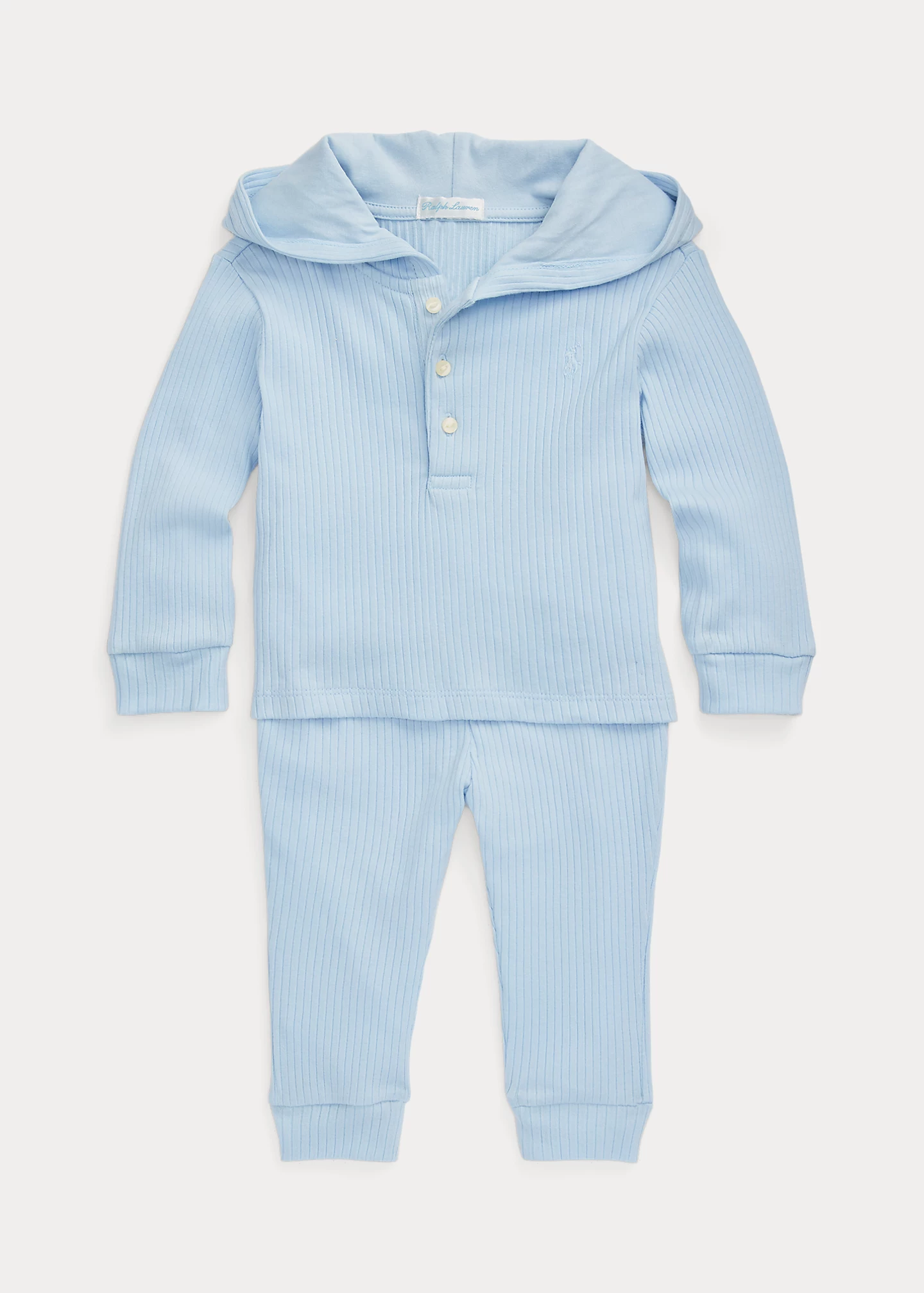 Ribbed Cotton Henley Shirt & Pant Set