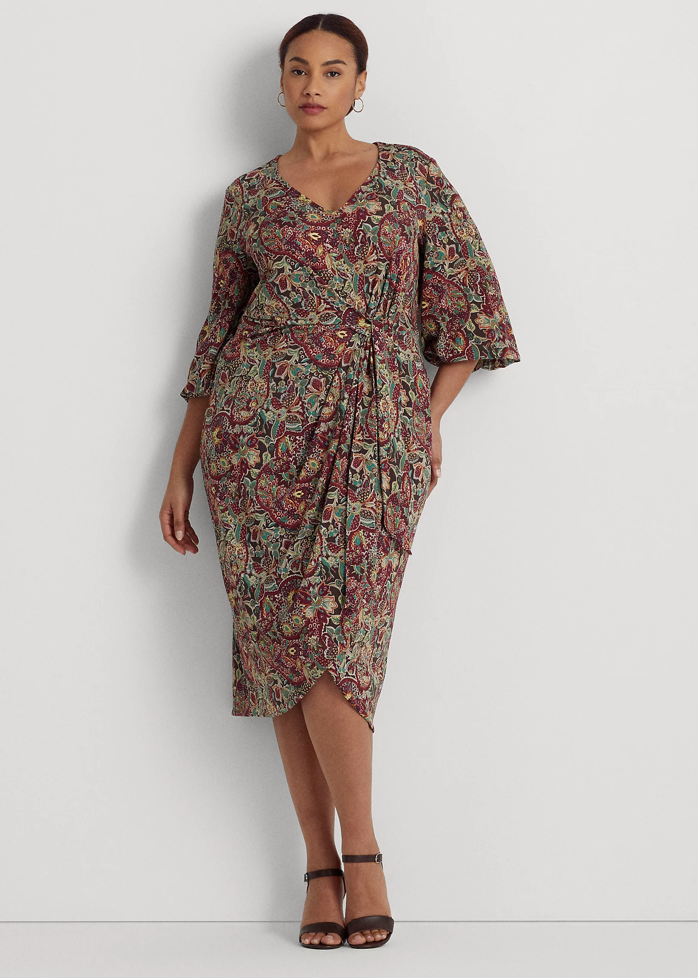 Floral Jersey Tie-Front Midi Dress