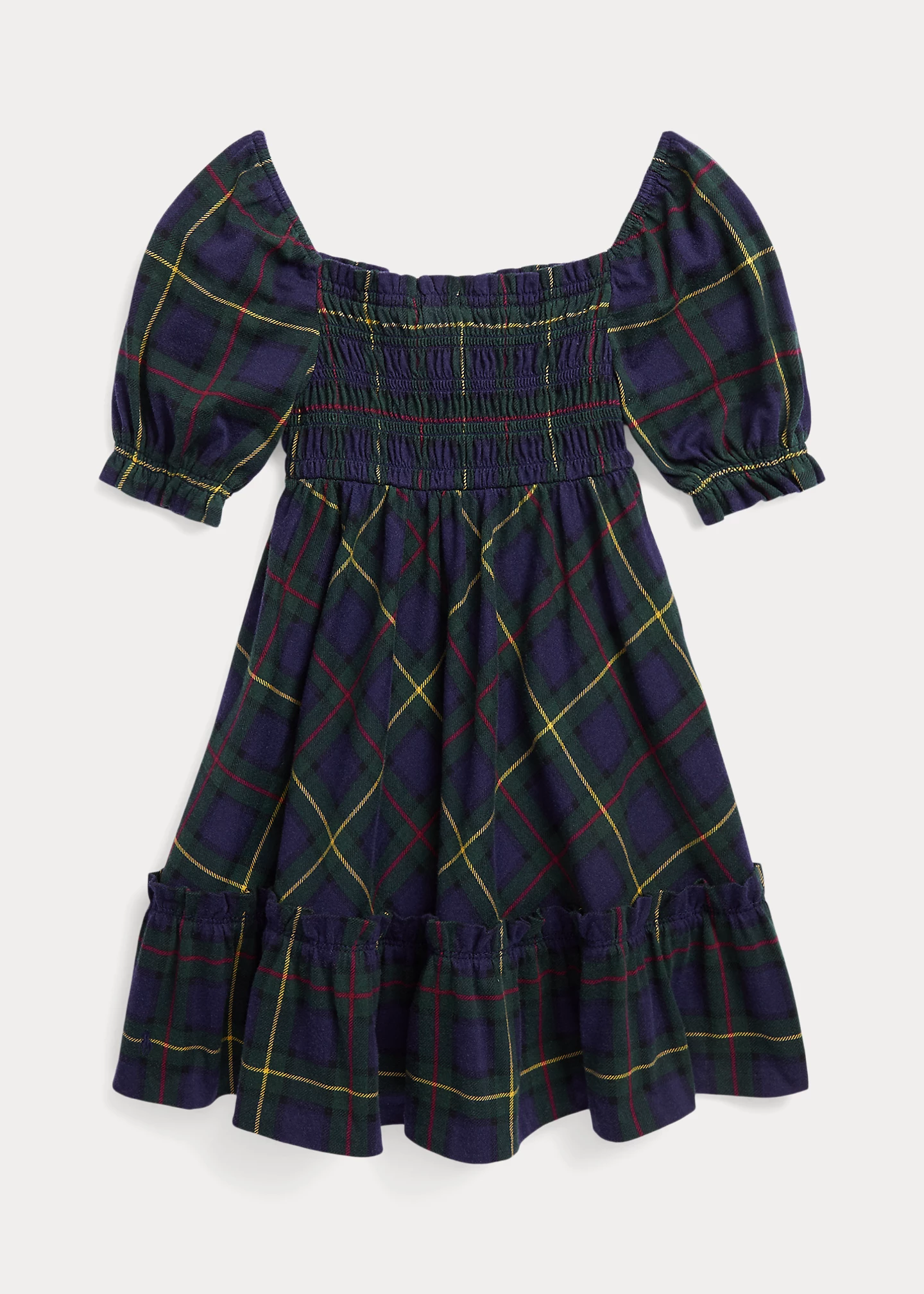 Plaid Smocked Cotton Jersey Dress