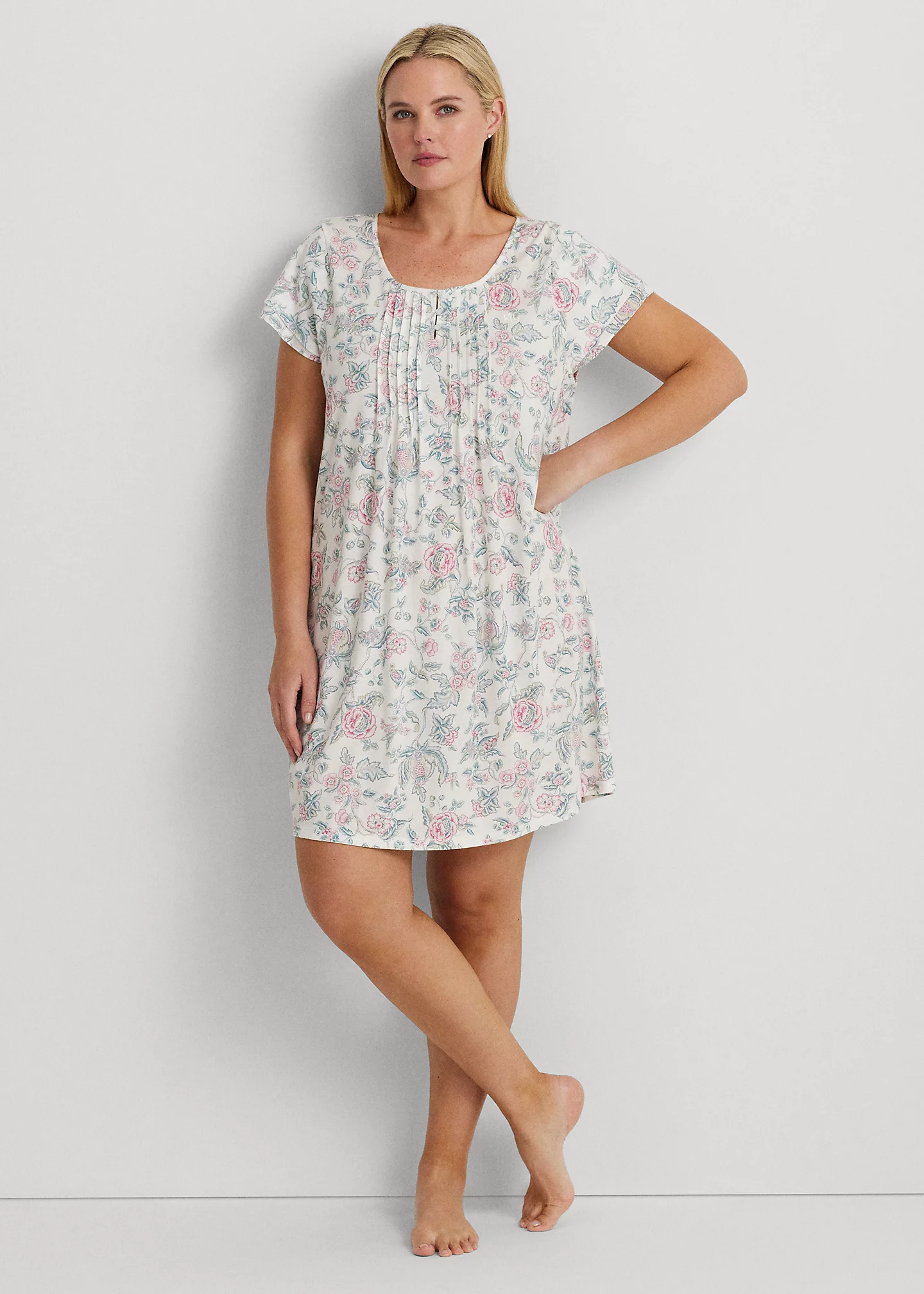 Floral Jersey Flutter-Sleeve Nightgown