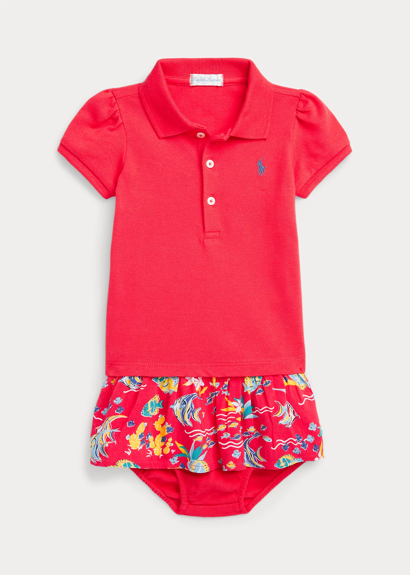 Tropical-Print Mesh Polo Dress & Bloomer