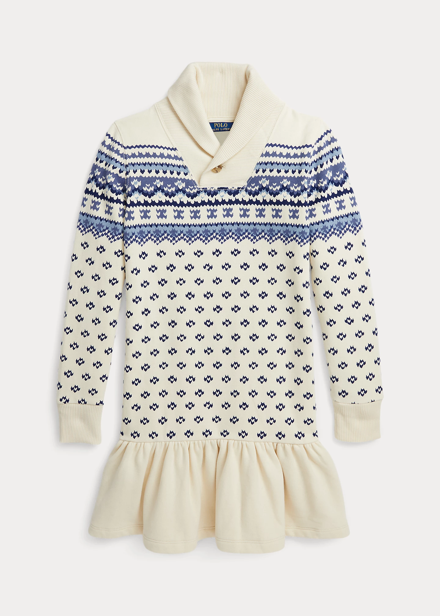 Fair Isle Fleece Shawl-Collar Dress