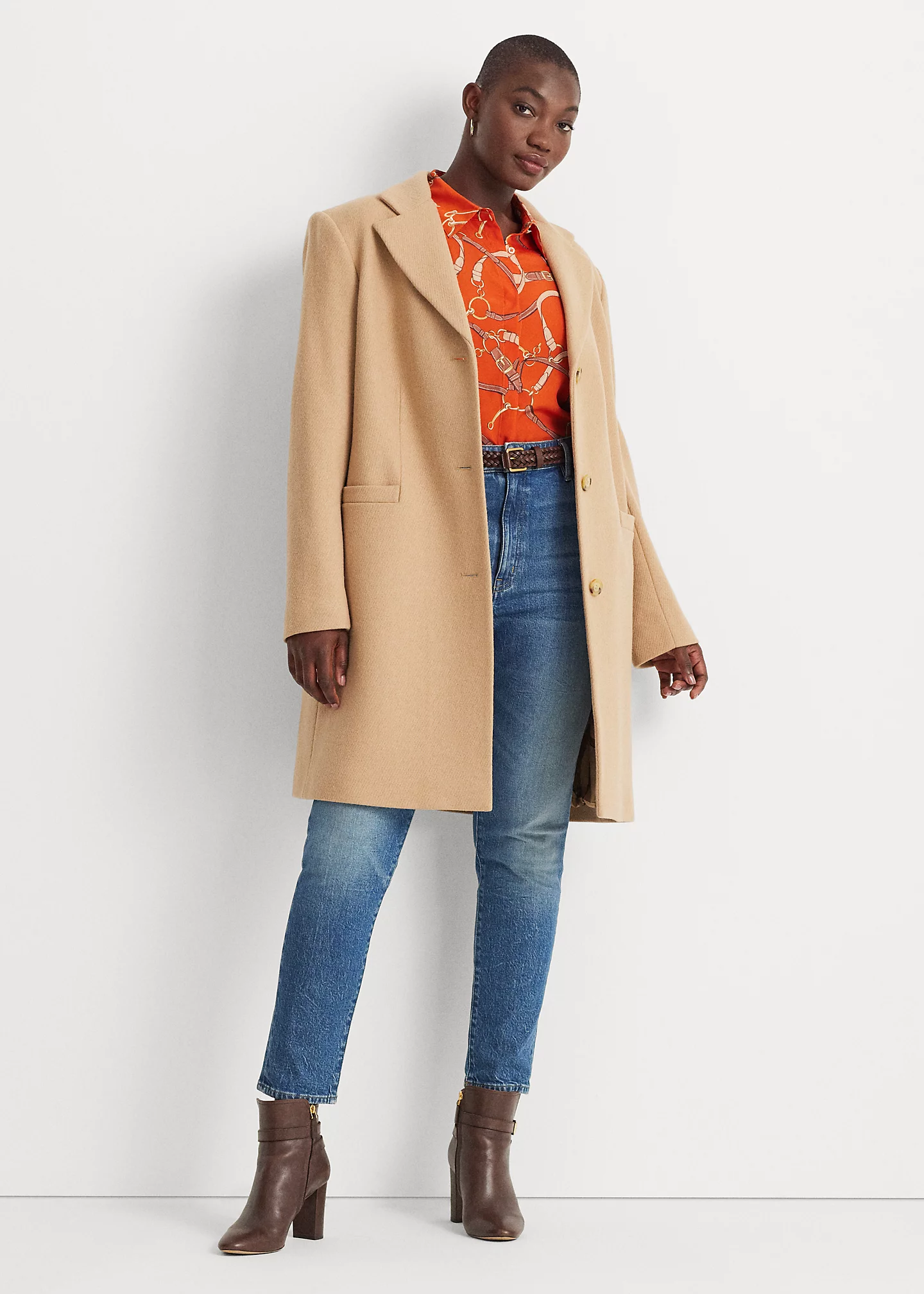 Wool-Blend Twill Reefer Coat