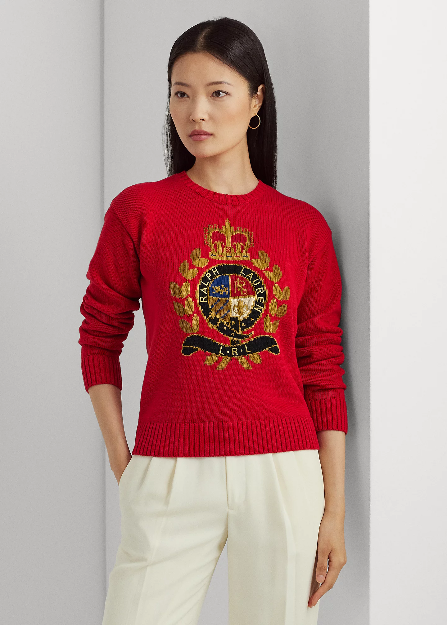 Intarsia-Knit Crest Cotton-Blend Sweater