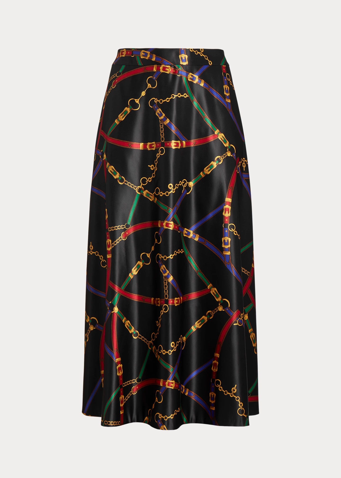 Belting-Print Satin Maxiskirt