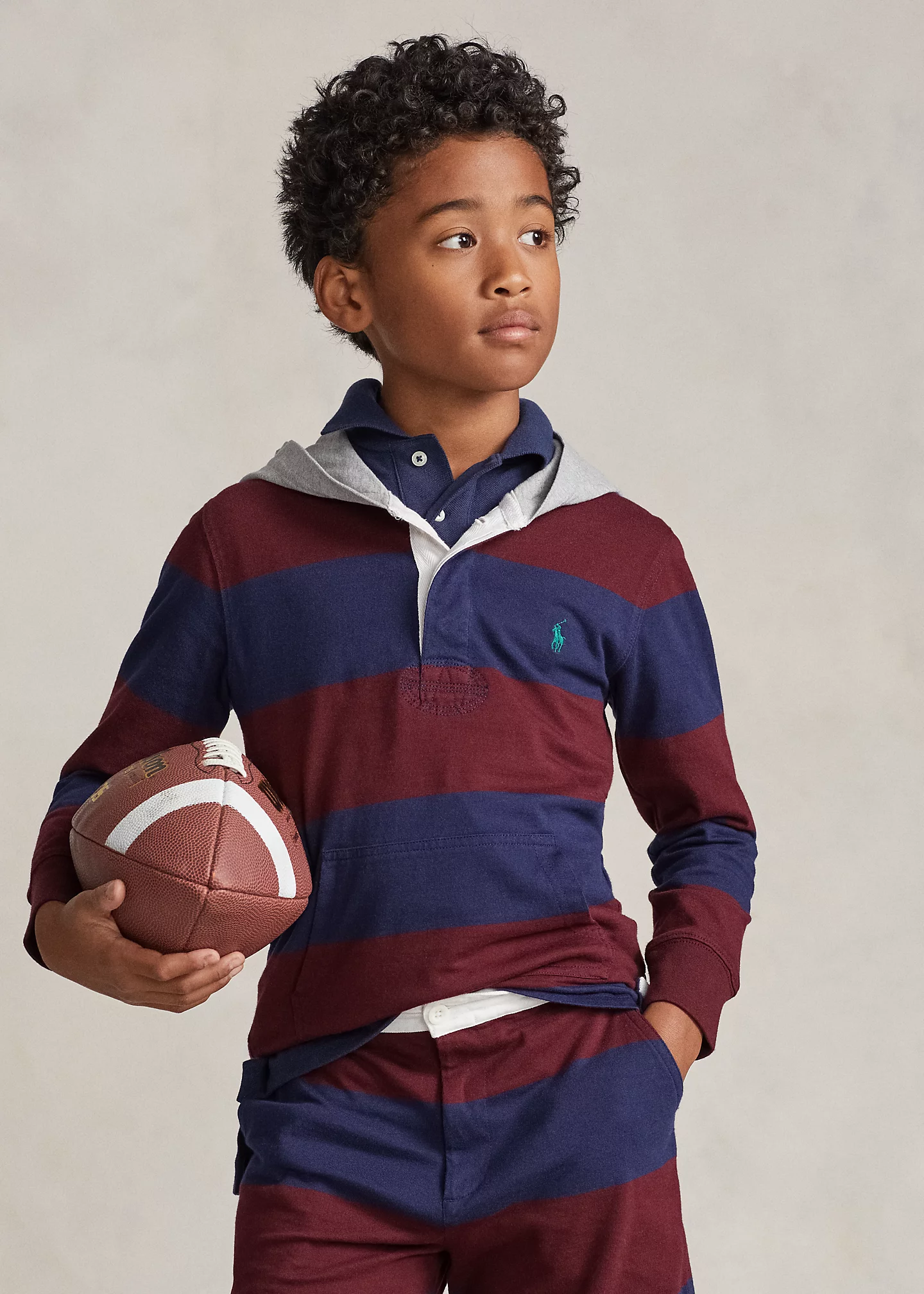 Striped Cotton Hooded Rugby Shirt