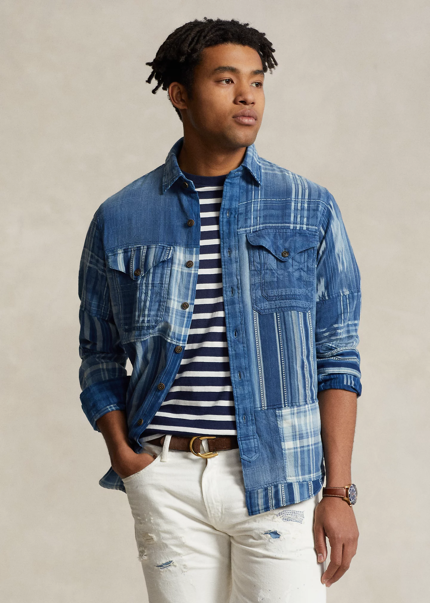 Classic Fit Indigo Patchwork Workshirt