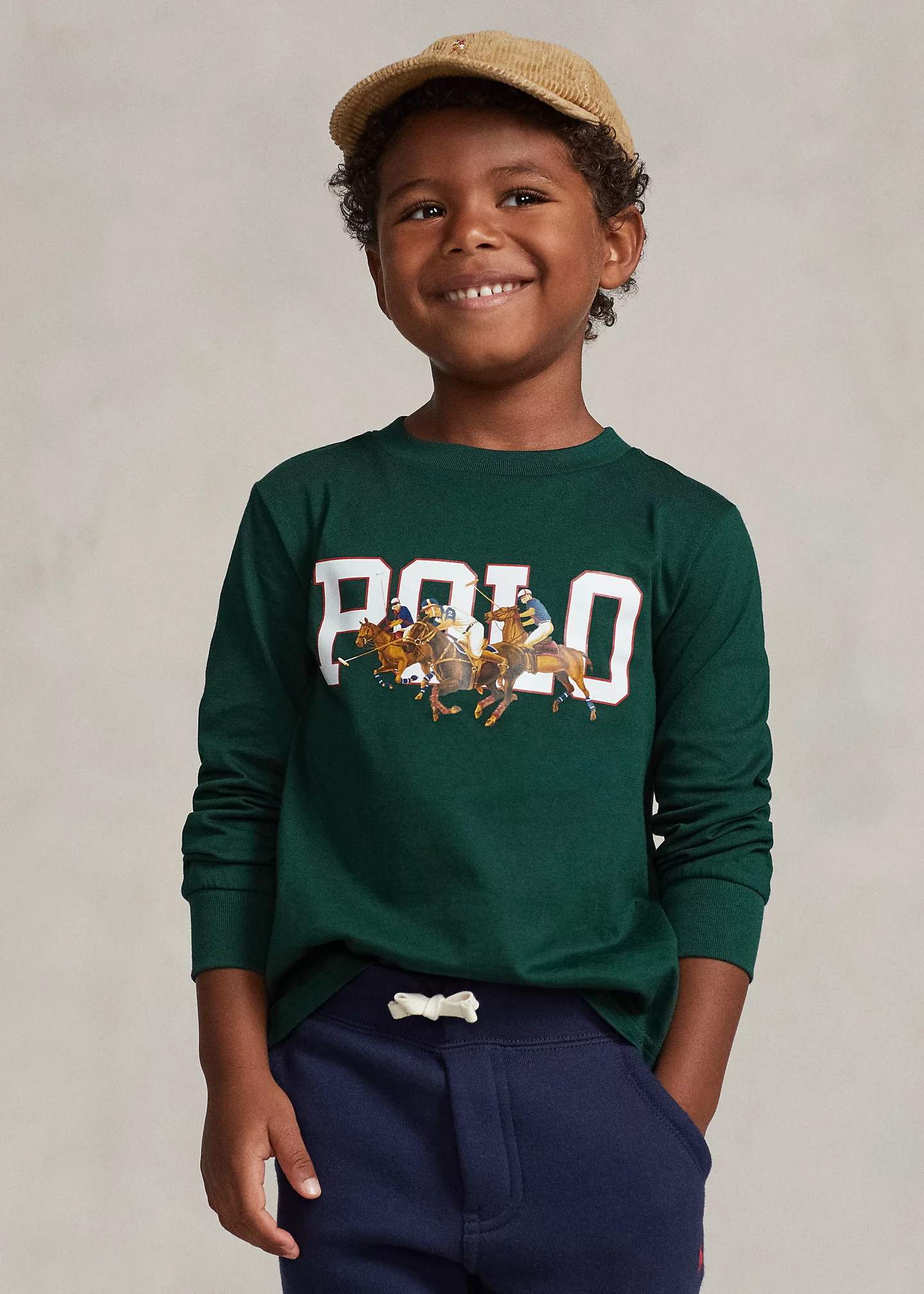 Triple-Pony Logo Cotton Long-Sleeve Tee