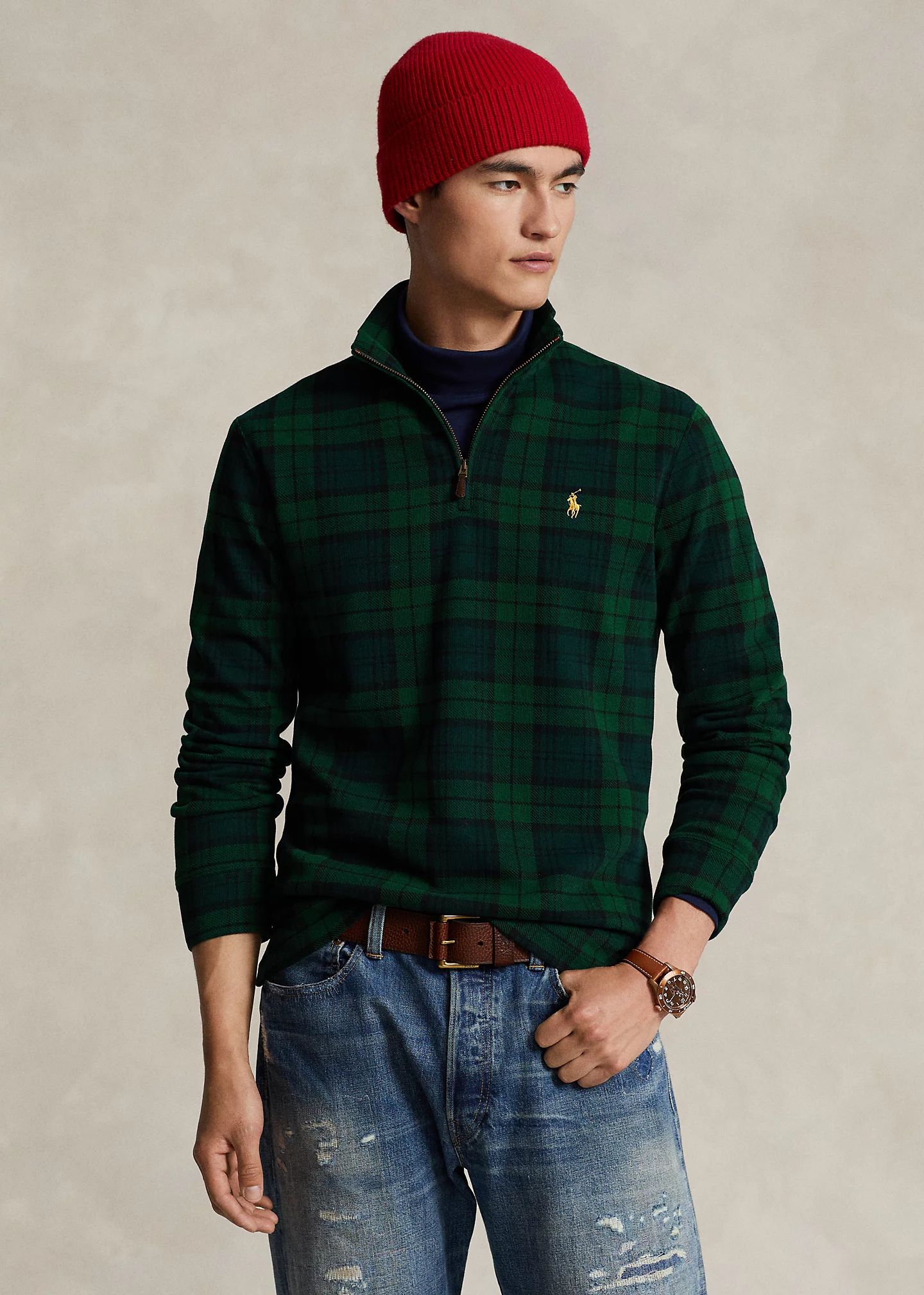 Plaid Estate-Rib Pullover