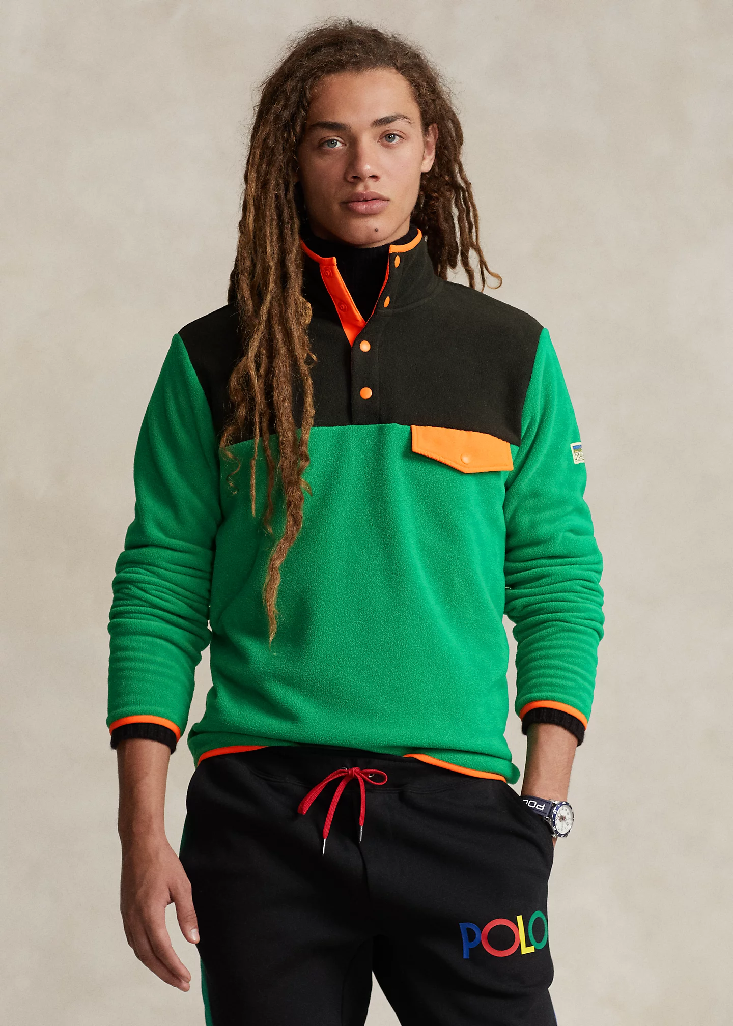 Color-Blocked Brushed Fleece Pullover