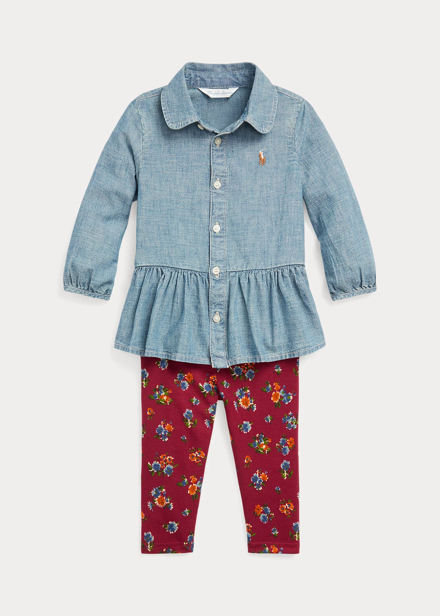 Chambray Top & Floral Jersey Legging Set