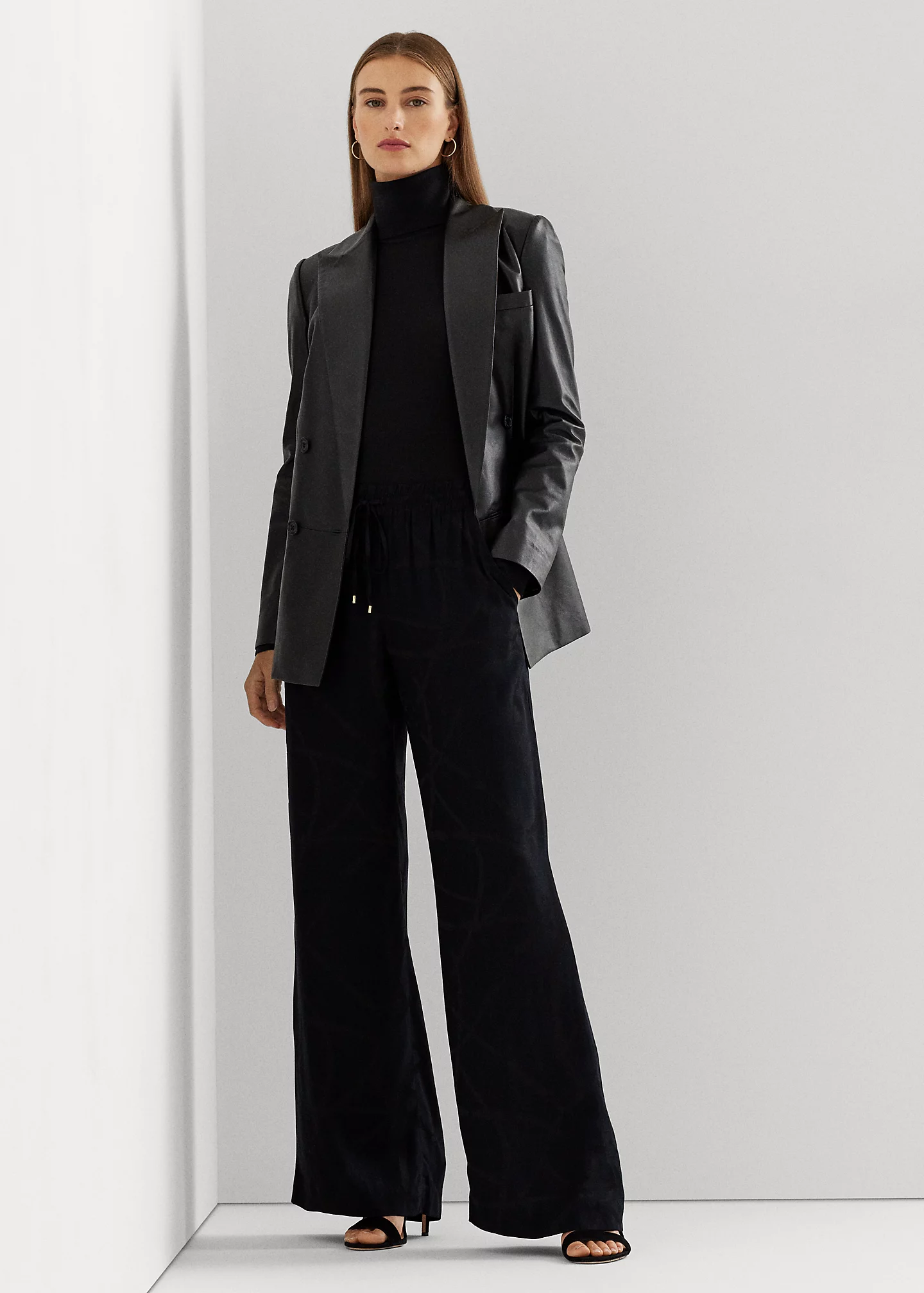 Belting-Motif Jacquard Wide-Leg Pant