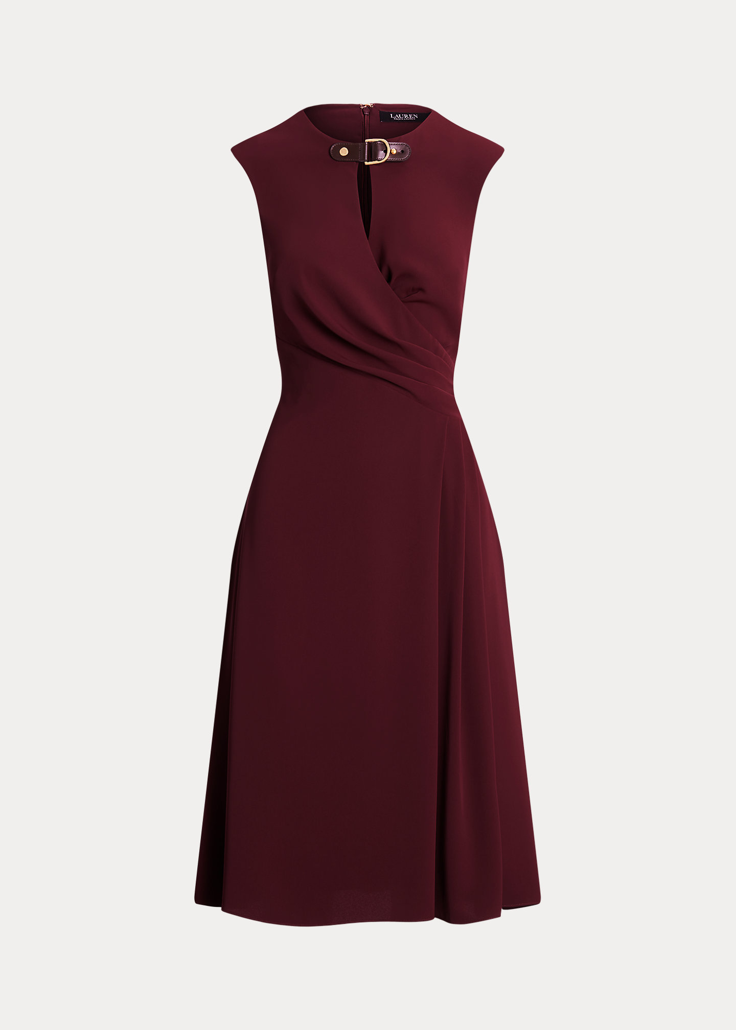 Buckle-Trim Georgette Cap-Sleeve Dress