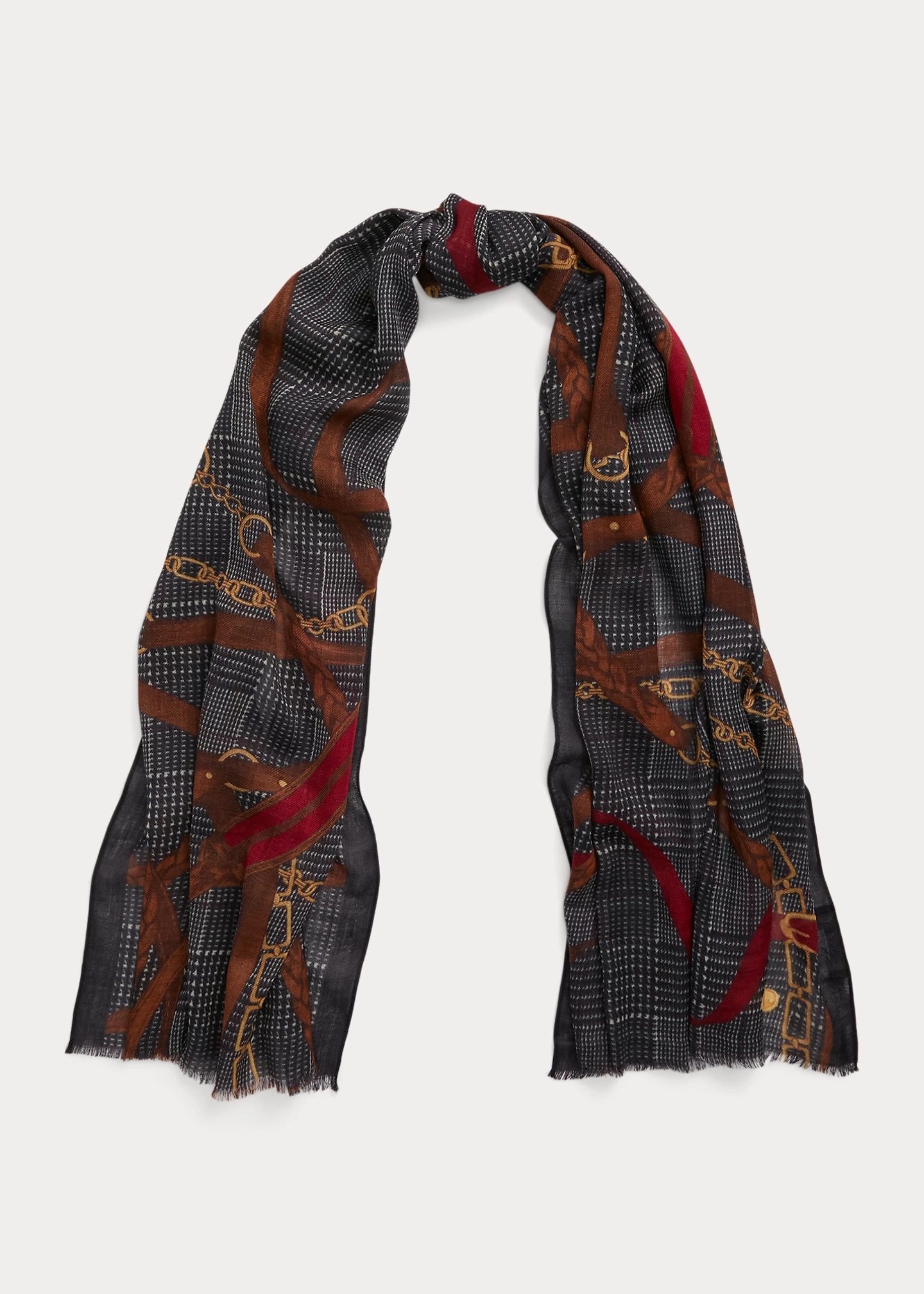 Nicole Belting-Motif & Plaid Wool Scarf