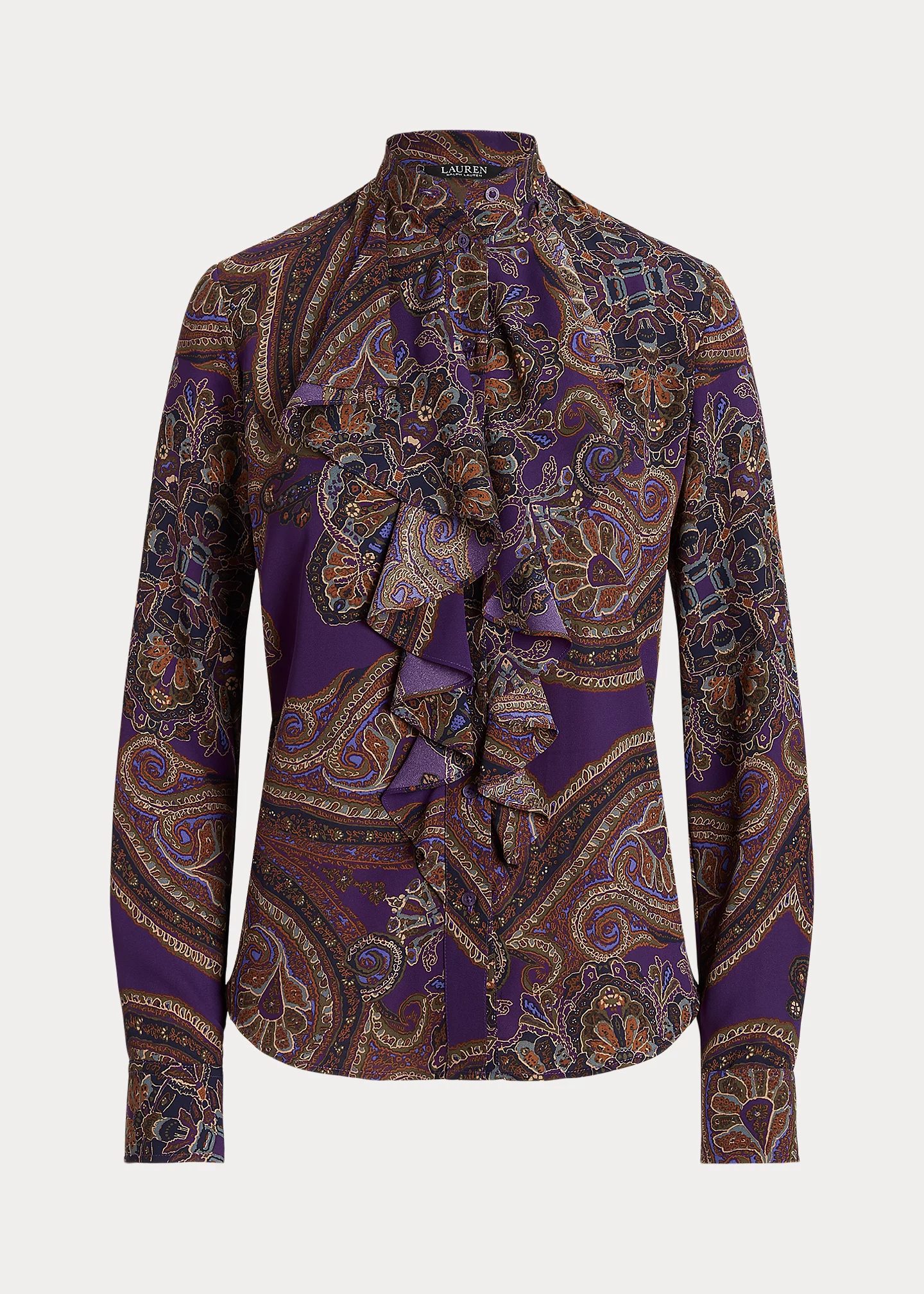 Paisley Ruffle-Trim Georgette Shirt