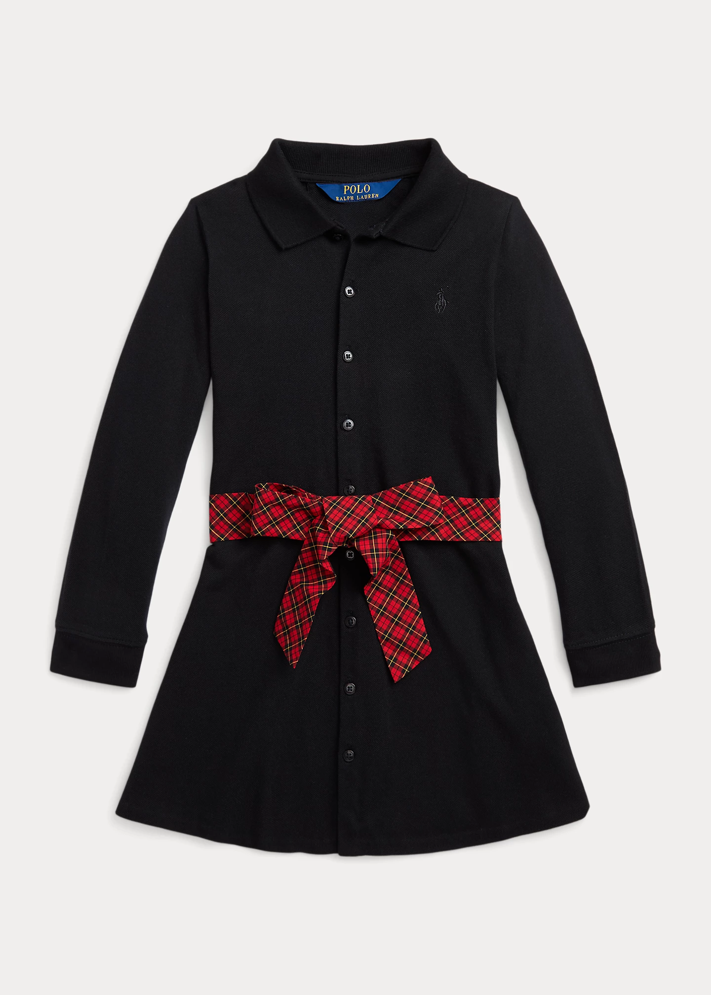 Plaid-Sash Knit Oxford Dress