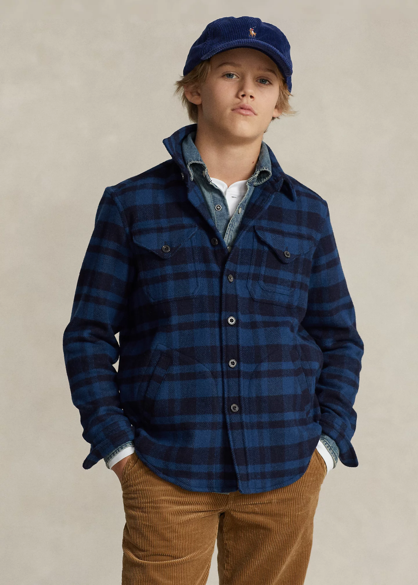 Plaid Wool-Blend Twill Overshirt