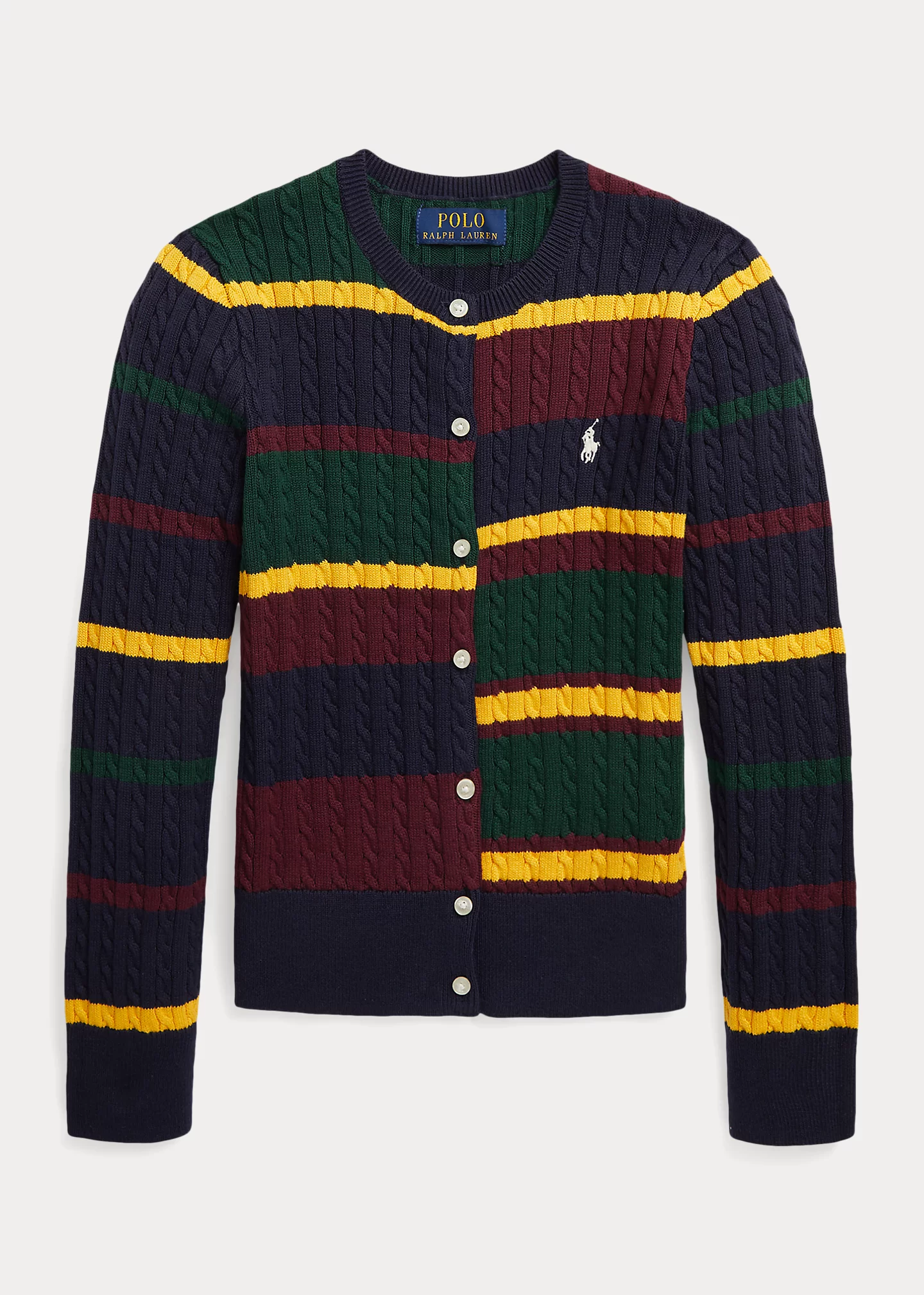 Striped Mini-Cable Cotton Cardigan