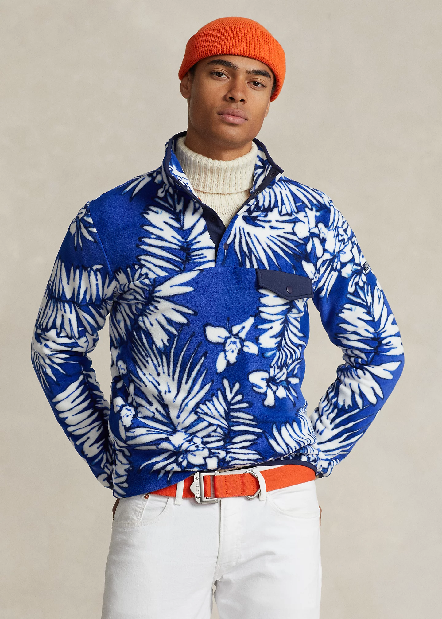 Palm Frond Brushed Fleece Pullover