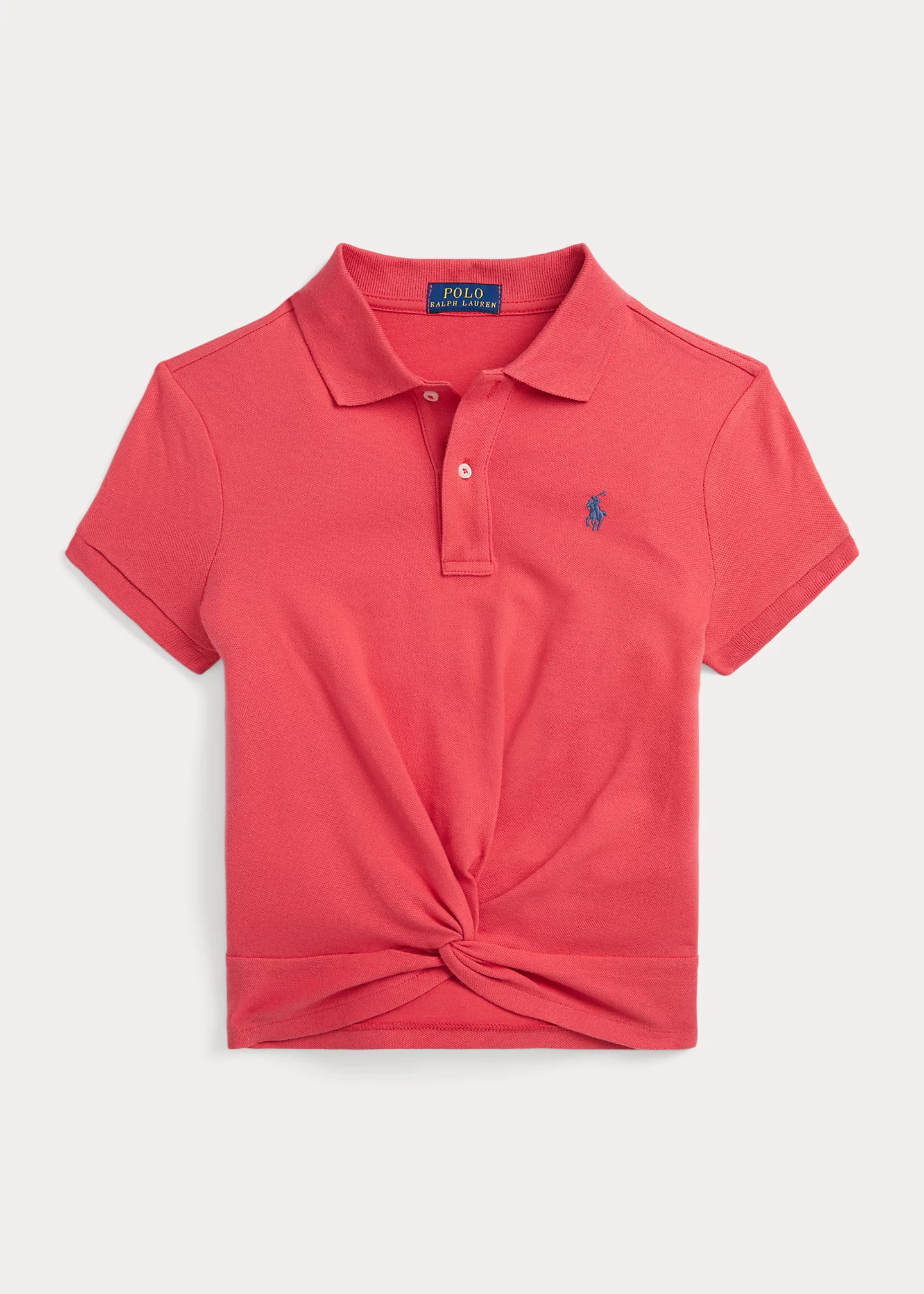 Knot-Front Stretch Mesh Polo Shirt
