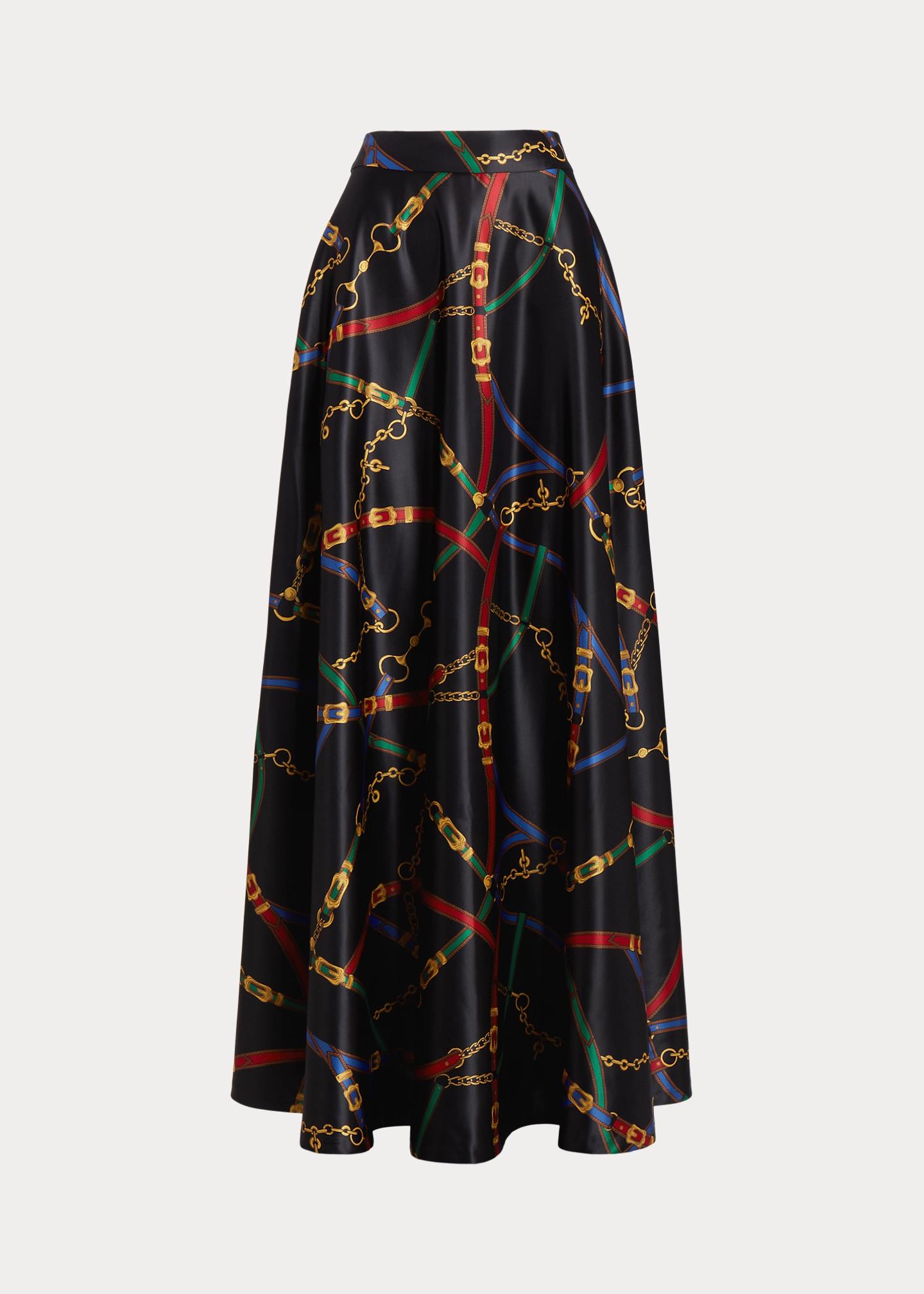 Belting-Print Satin Maxiskirt