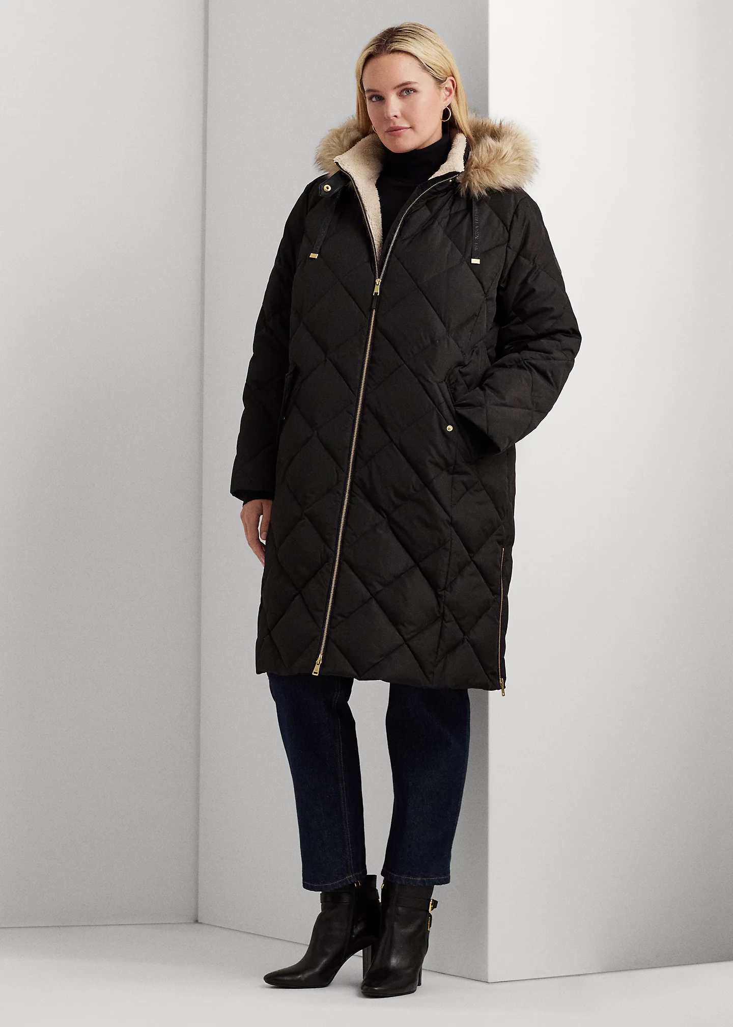 Faux-Fur-Trim Hooded Down Coat