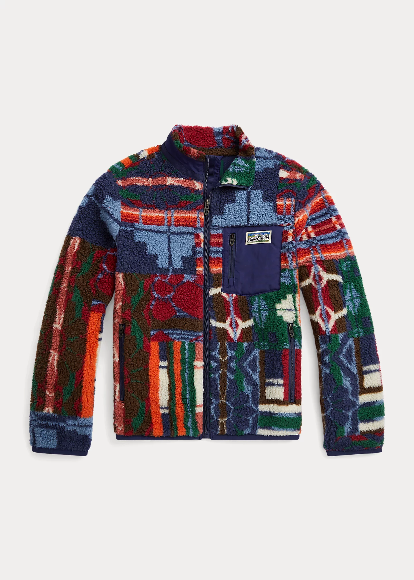 Patchwork-Print Teddy Fleece Jacket