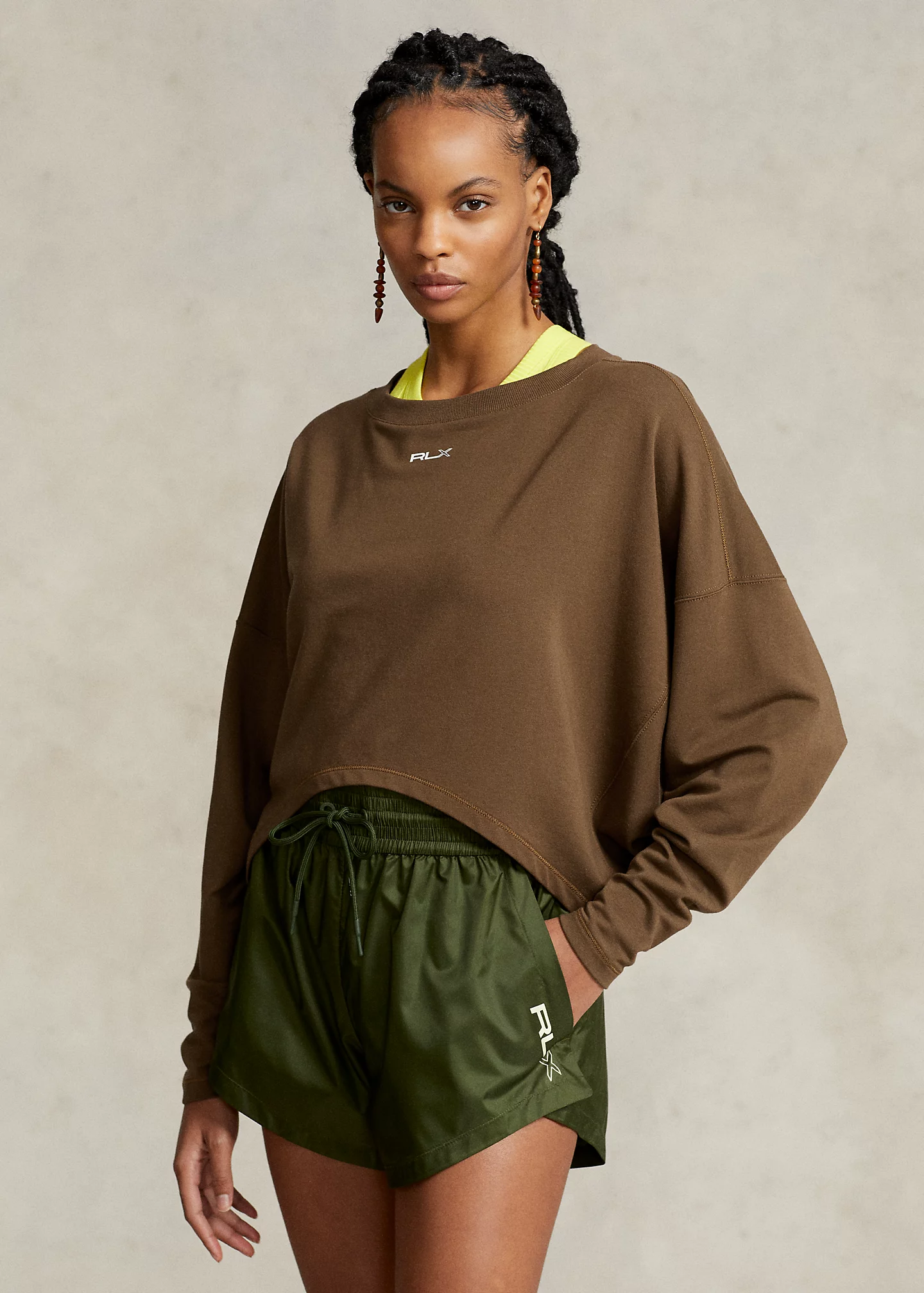 Oversize Stretch-Blend Fleece Pullover