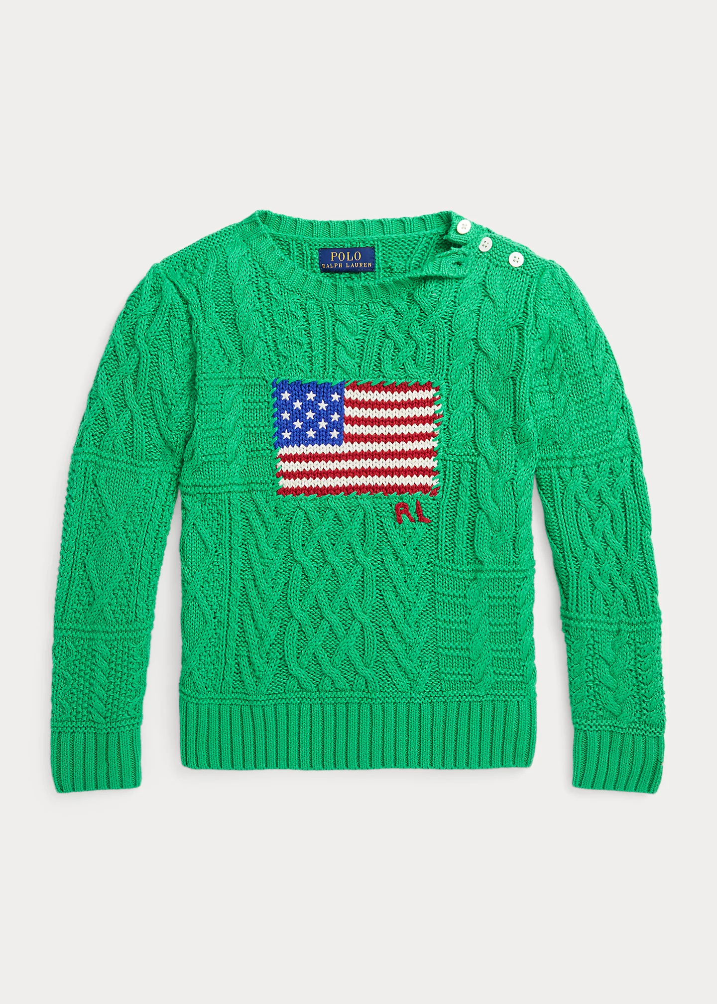 Aran-Knit Flag Cotton Sweater