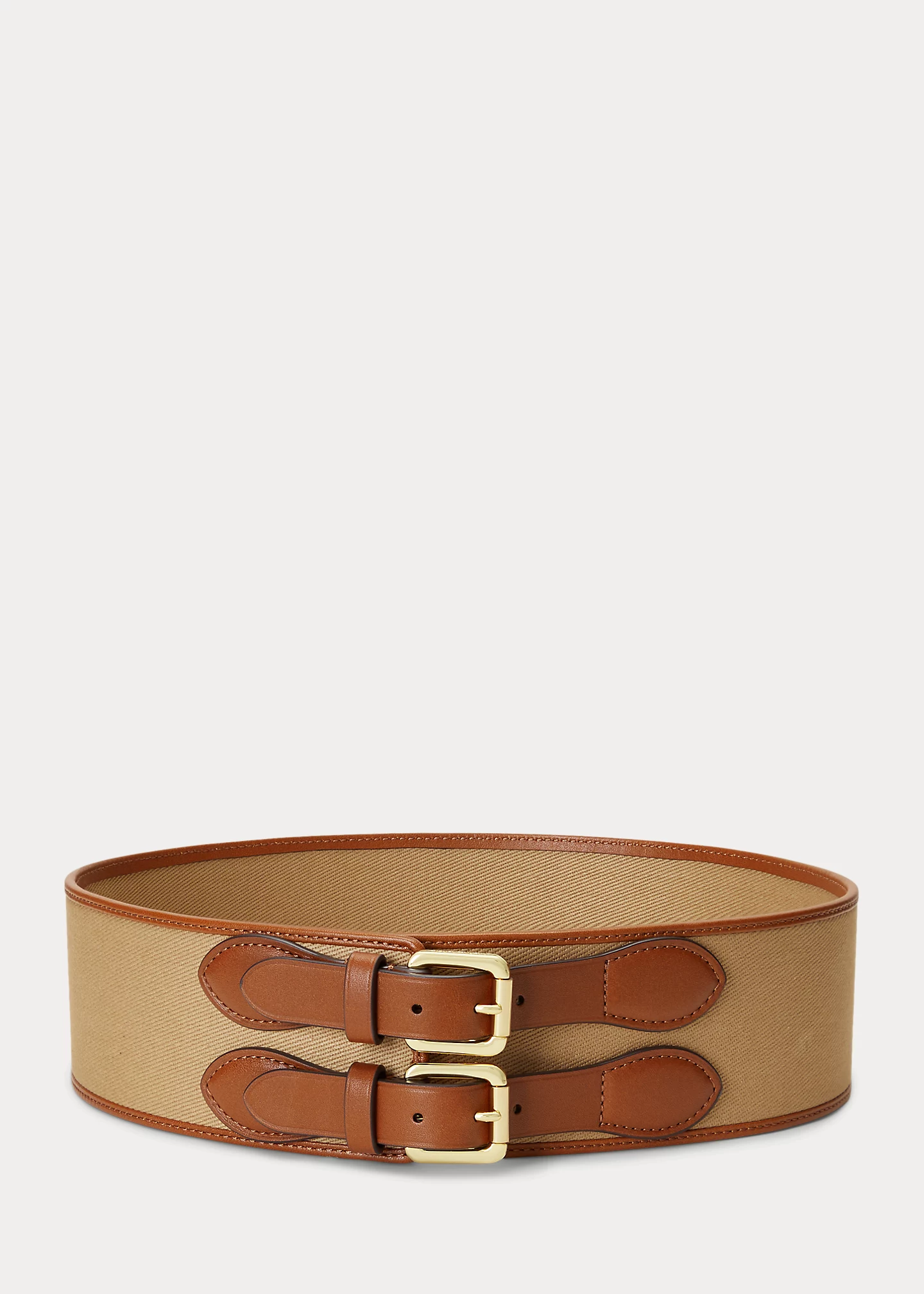 Leather-Trim Twill Wide Belt